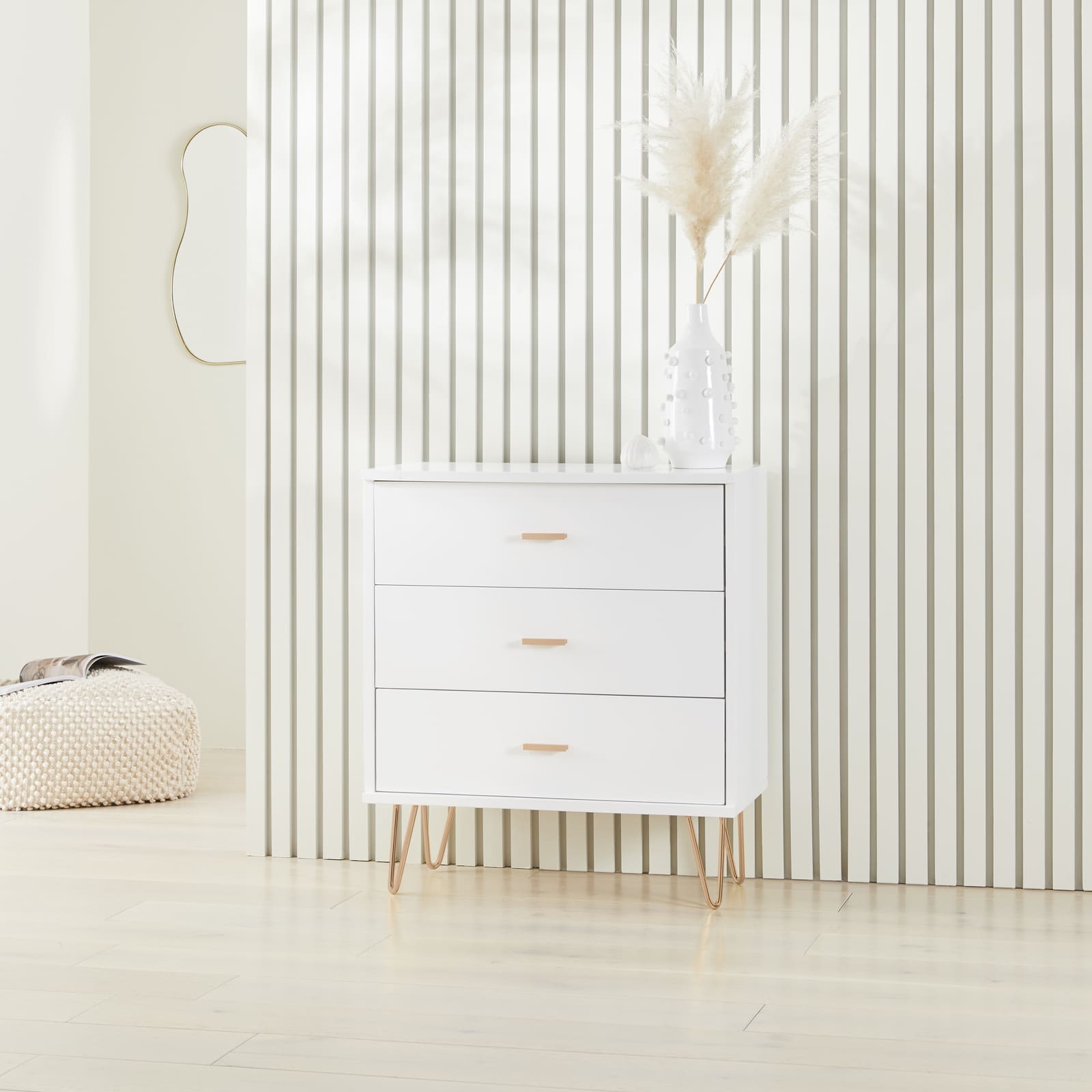 Fishe & Lilly Monroe Solid Wood White Chest of 3 Drawers - White Bear Furnishings