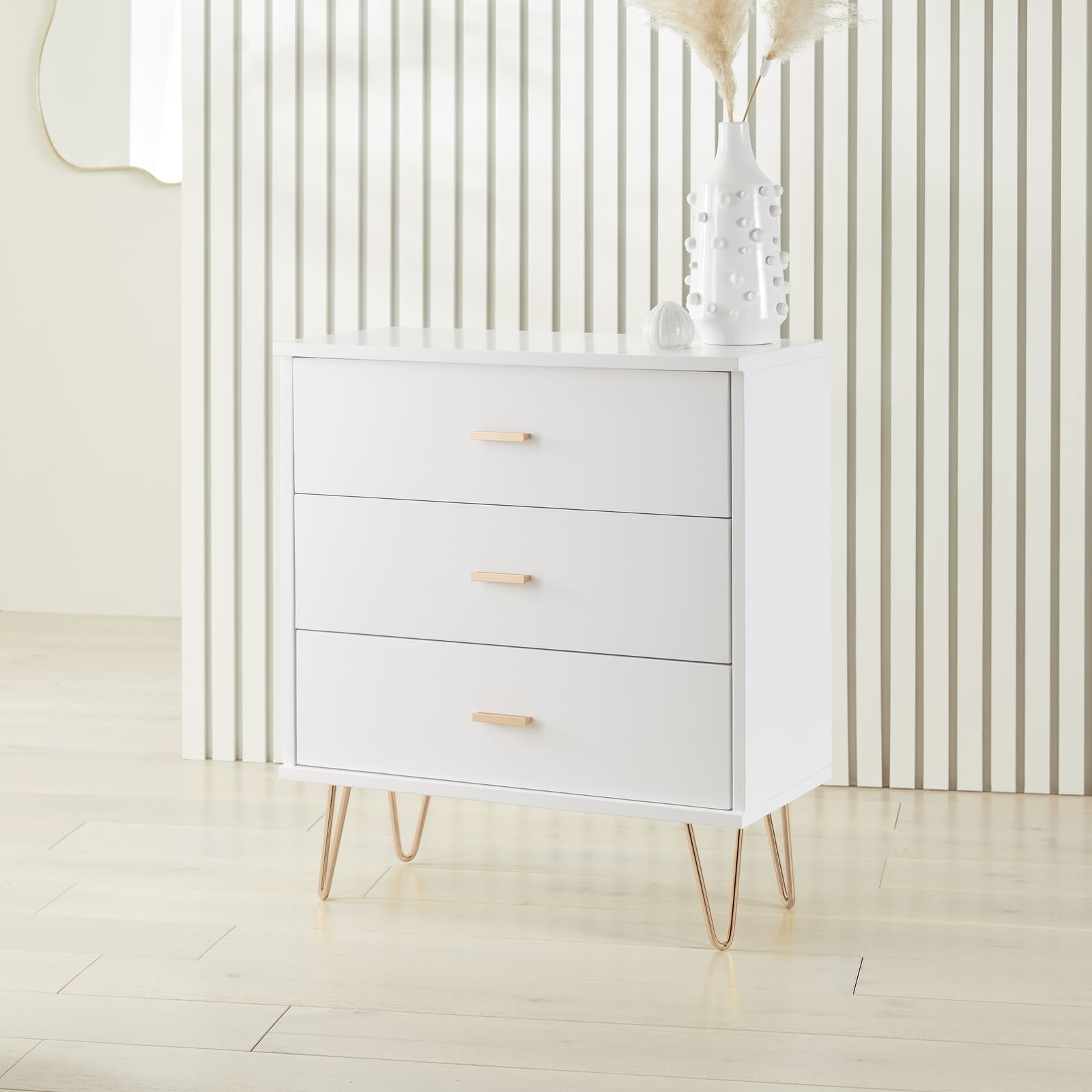Fishe & Lilly Monroe Solid Wood White Chest of 3 Drawers - White Bear Furnishings
