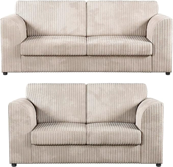 Set of 2 Jumbo Cord (High Back) (3+2) Seater Sofas - Available in 7 Colours - White Bear Furnishings