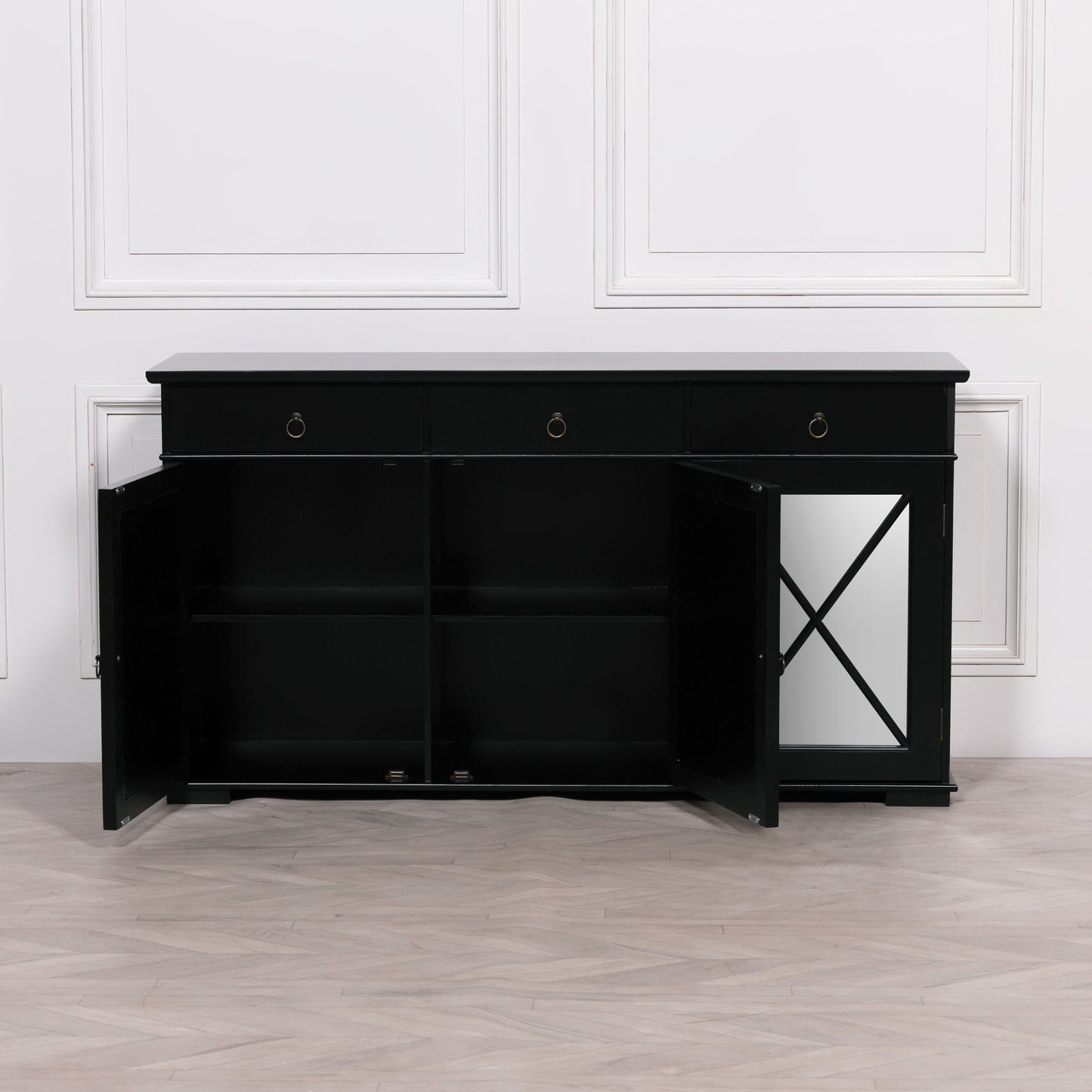 Maison Reproductions Black Oriental Sideboard with Mirrored Doors