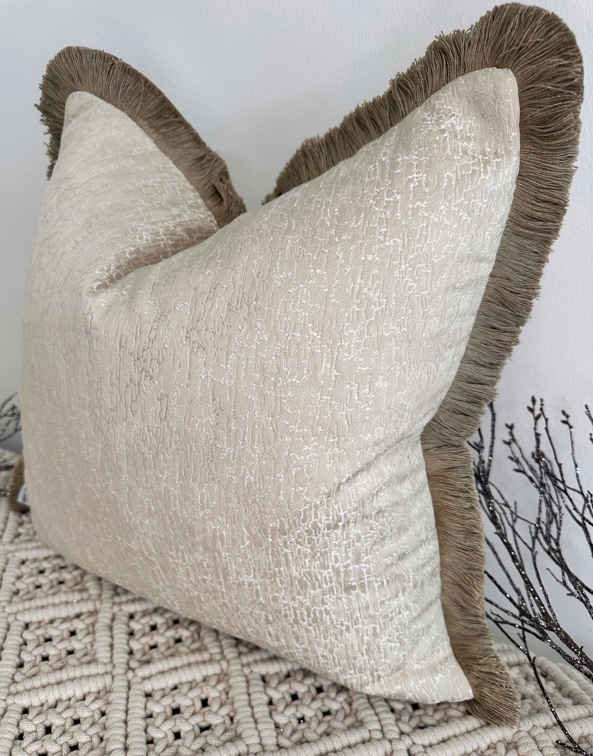 The Couture Cushion - The Cream Chalayan Fringed In Bisque - Style No. 98 - White Bear Furnishings