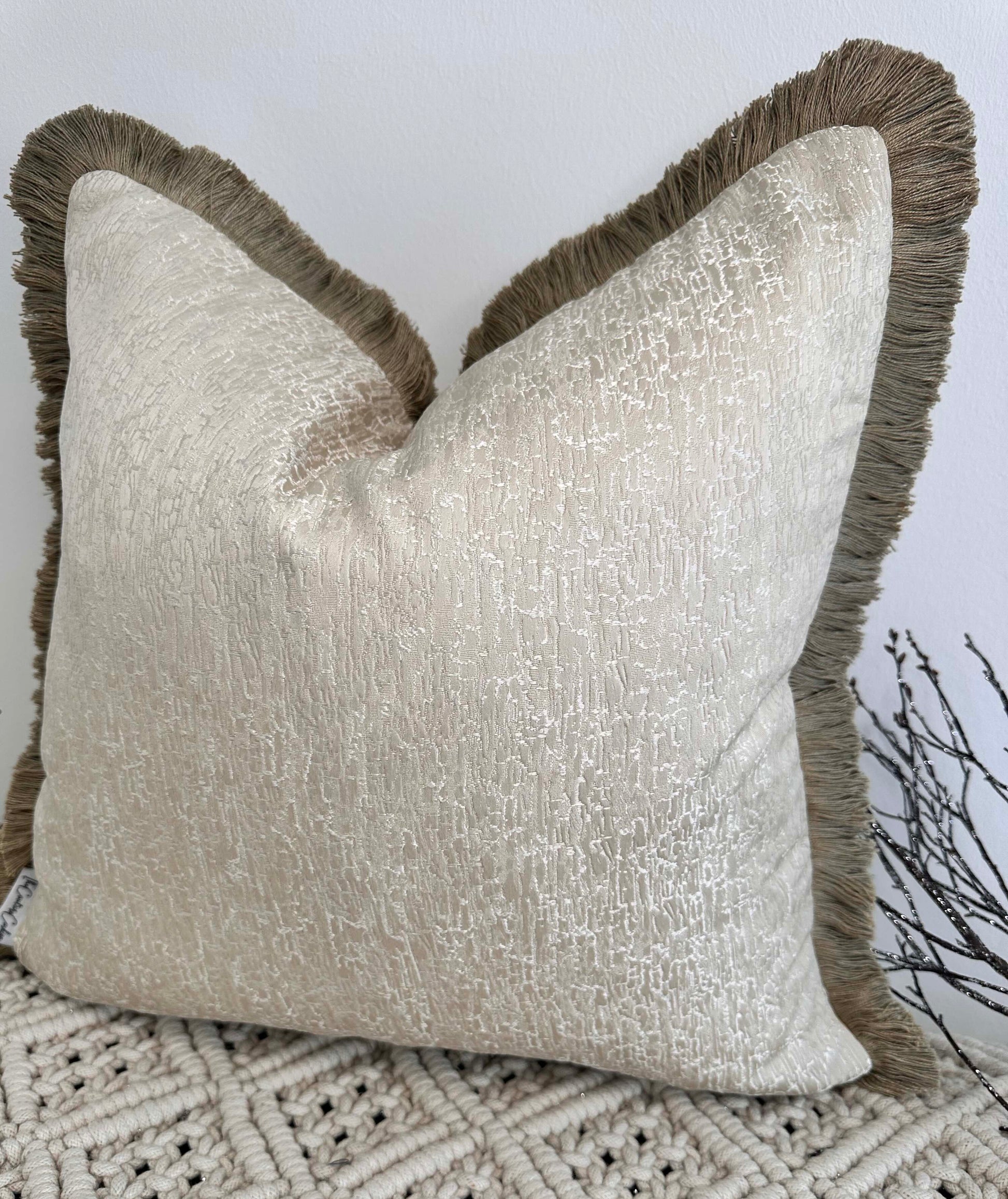 The Couture Cushion - The Cream Chalayan Fringed In Bisque - Style No. 98 - White Bear Furnishings