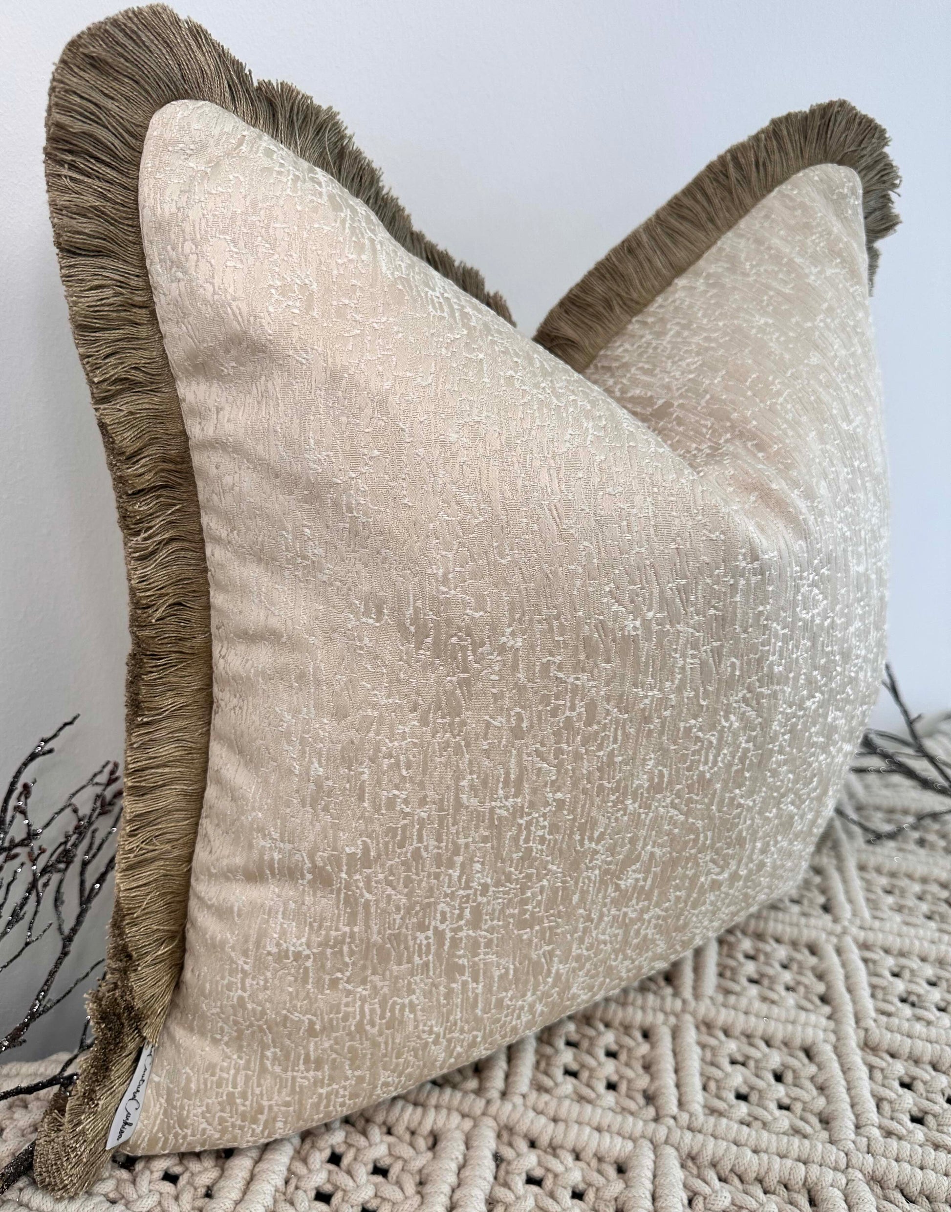 The Couture Cushion - The Cream Chalayan Fringed In Bisque - Style No. 98 - White Bear Furnishings