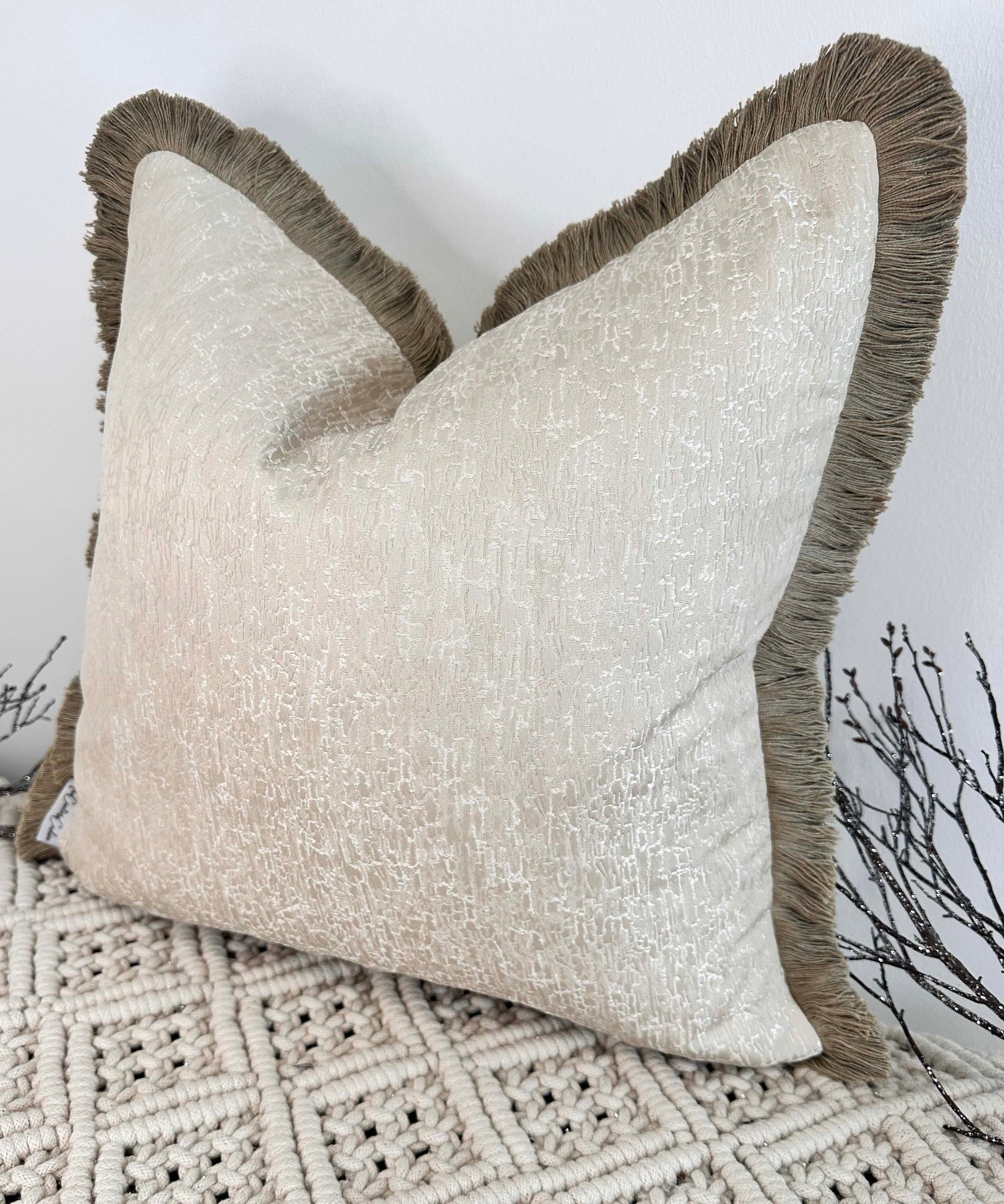The Couture Cushion - The Cream Chalayan Fringed In Bisque - Style No. 98 - White Bear Furnishings