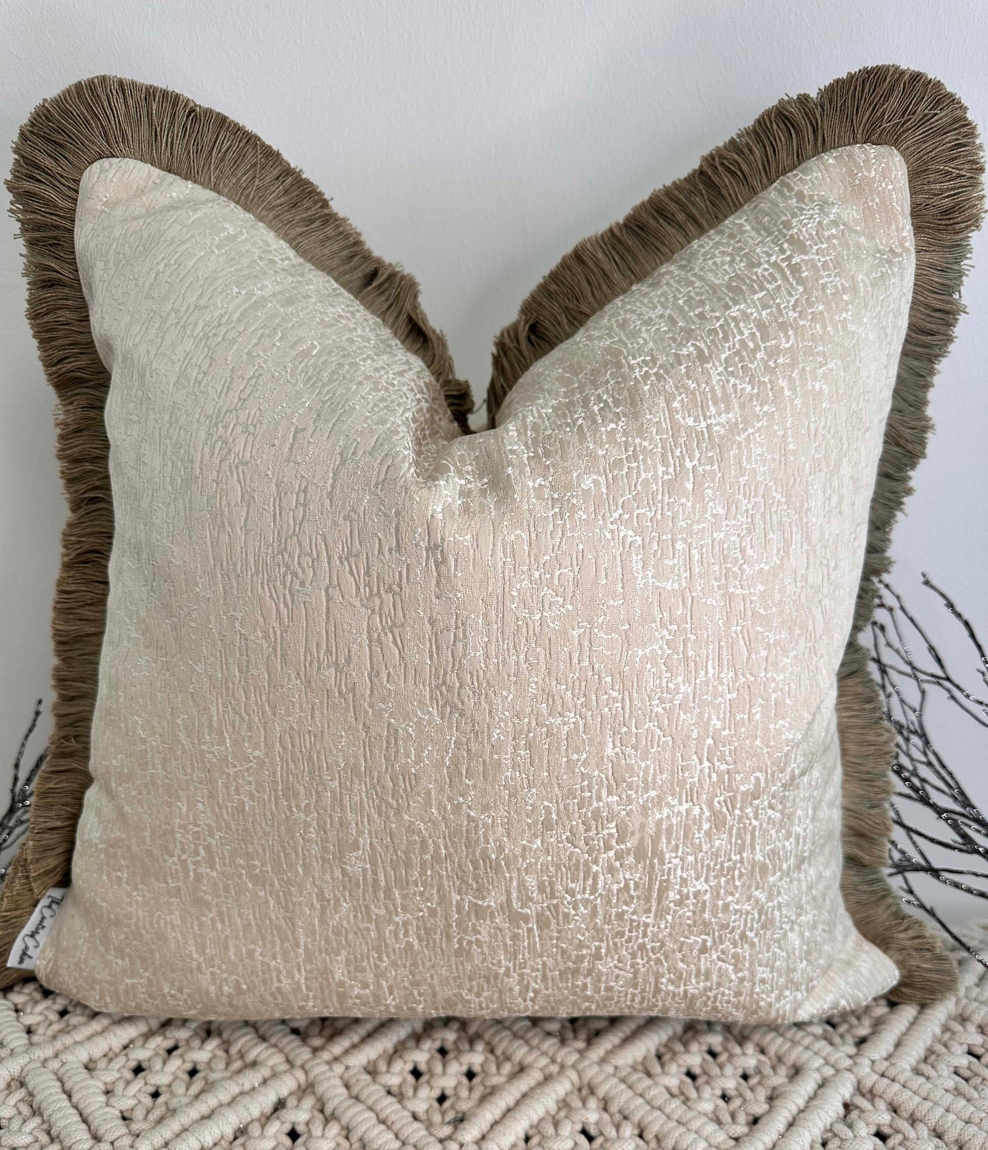 The Couture Cushion - The Cream Chalayan Fringed In Bisque - Style No. 98 - White Bear Furnishings