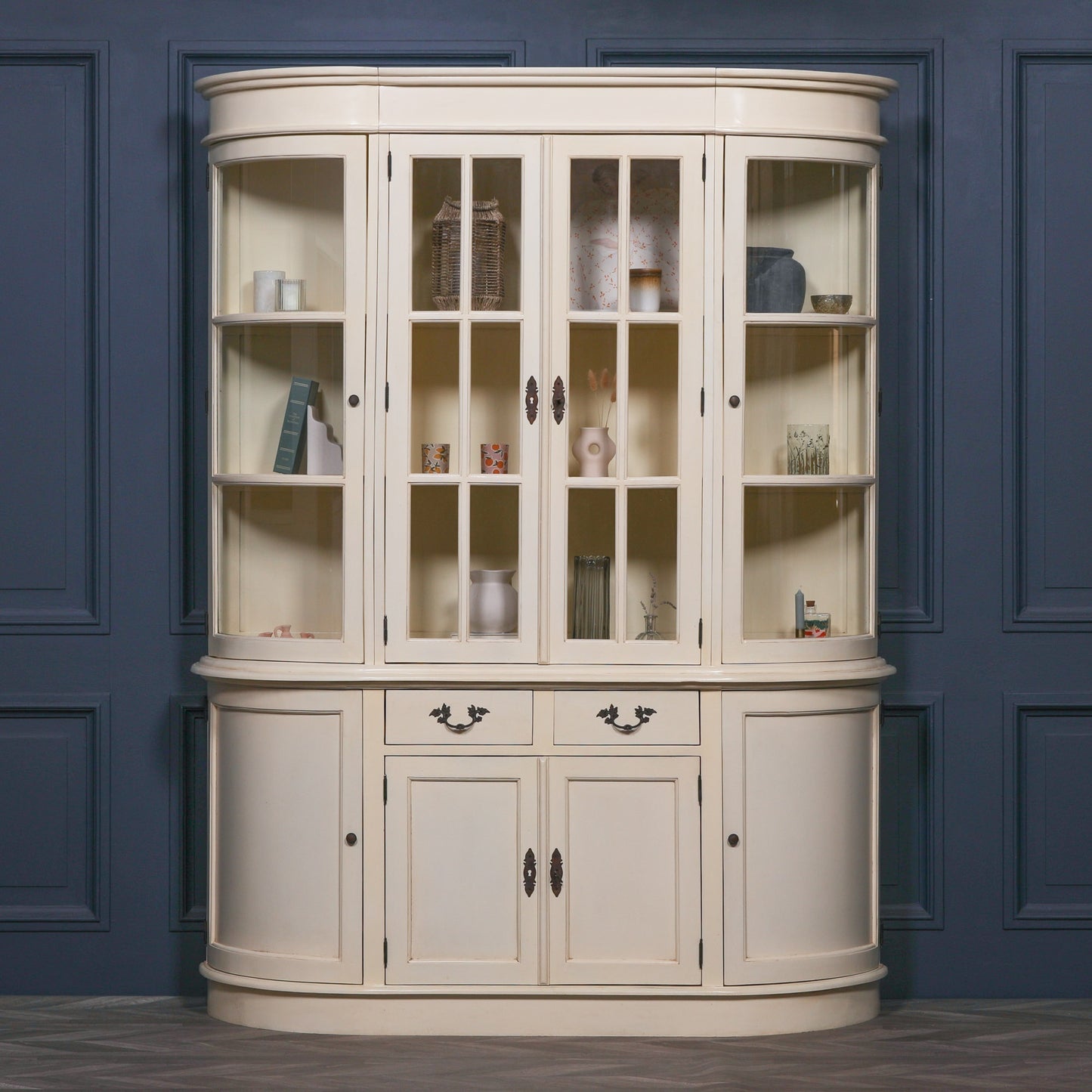 Handcrafted Large Vintage Cream Mahogany Dresser Display Cabinet - DBC03
