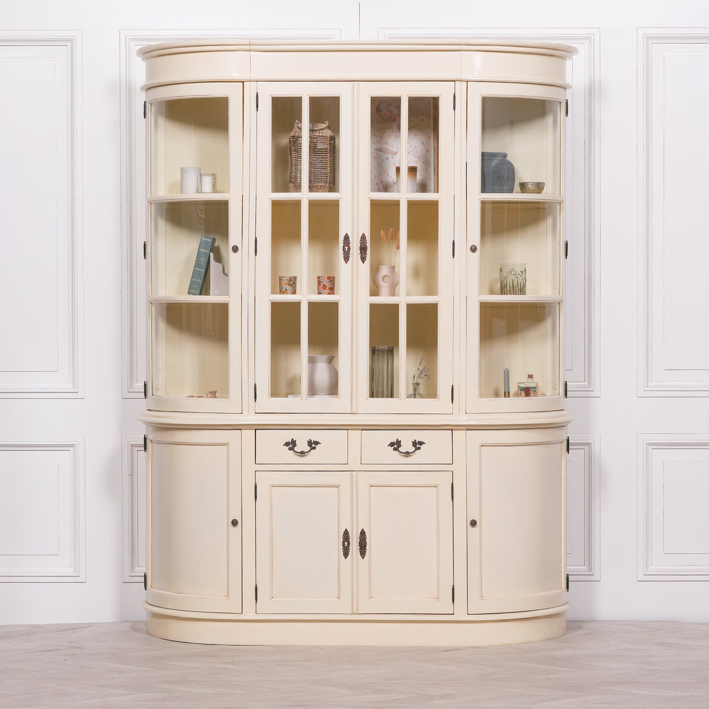 Handcrafted Large Vintage Cream Mahogany Dresser Display Cabinet - DBC03