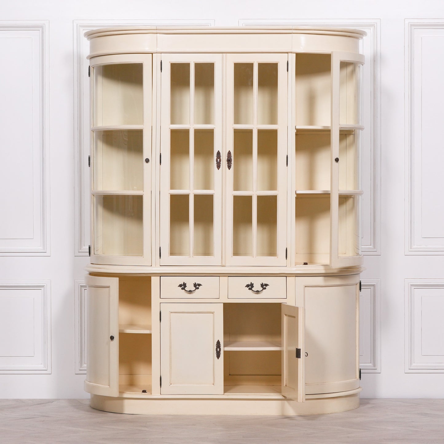 Handcrafted Large Vintage Cream Mahogany Dresser Display Cabinet - DBC03