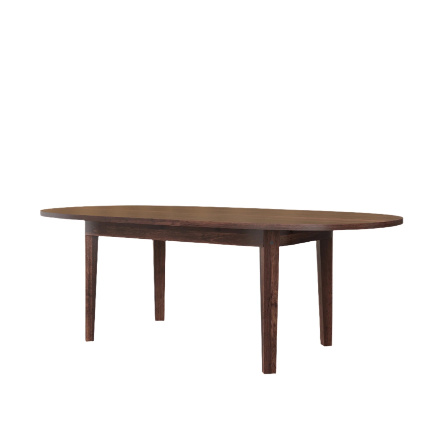 Dark brown oval dining table fully exteded