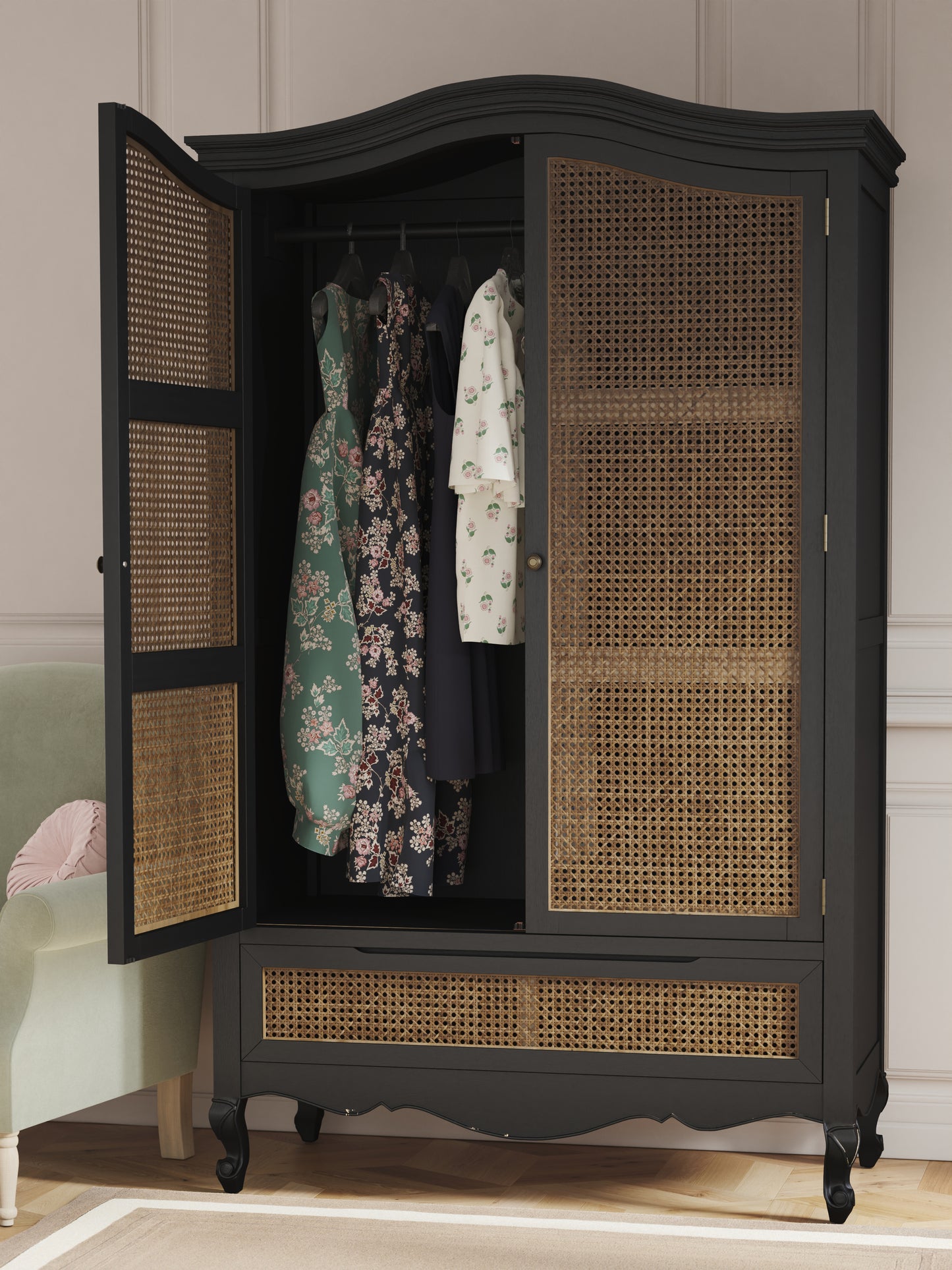 Montpellier 2 Door 1 Drawer Wardrobe in Walnut or Black