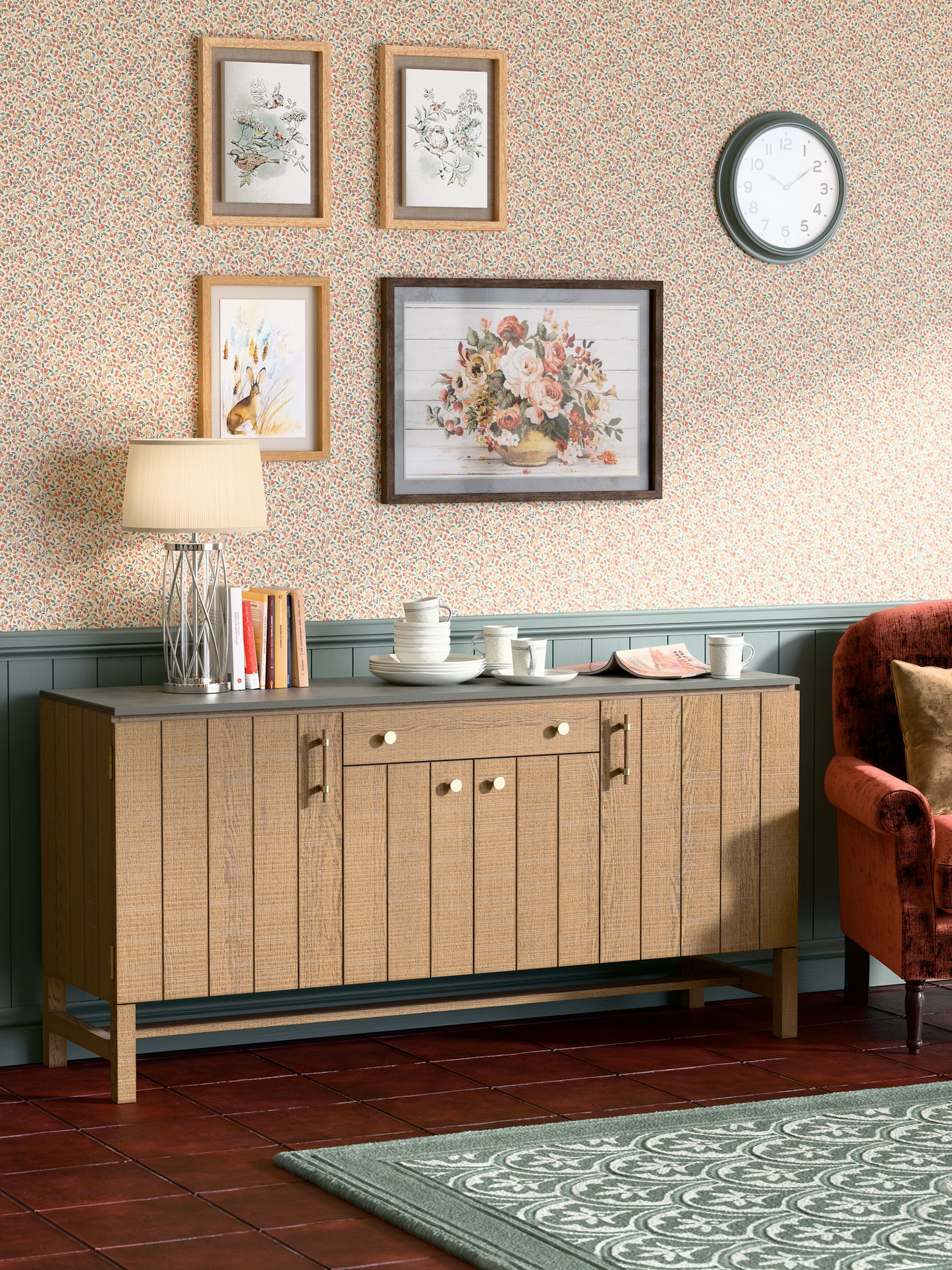 Laura Ashley Braystone Washed Oak 4 Door 1 Drawer Sideboard - 3251004