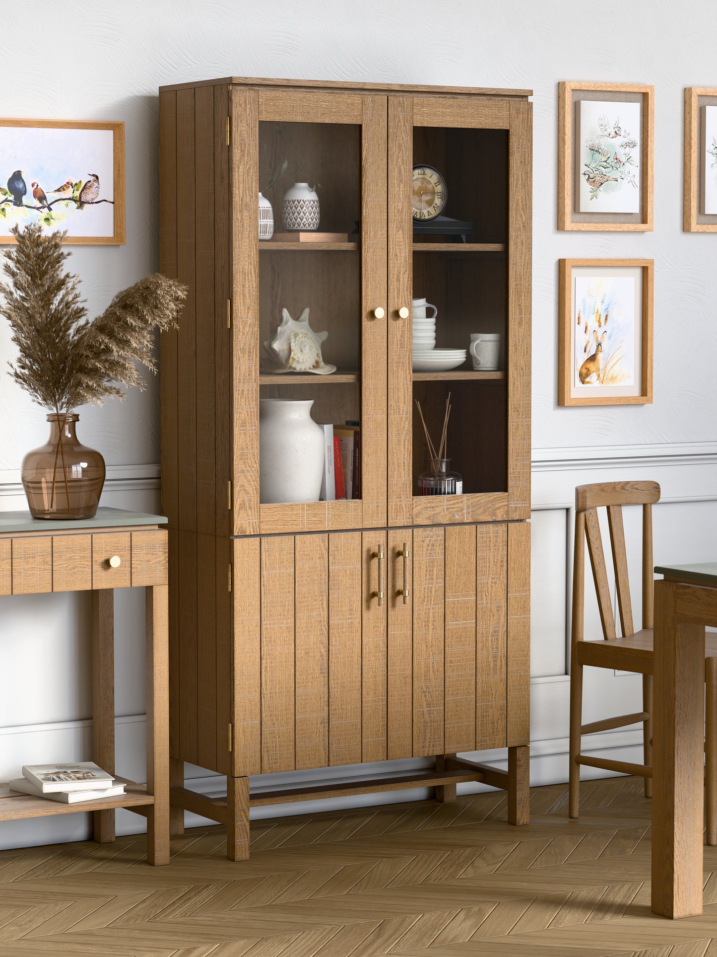 Laura Ashley Braystone Washed Oak 4 Door Glazed Cabinet - 3251005