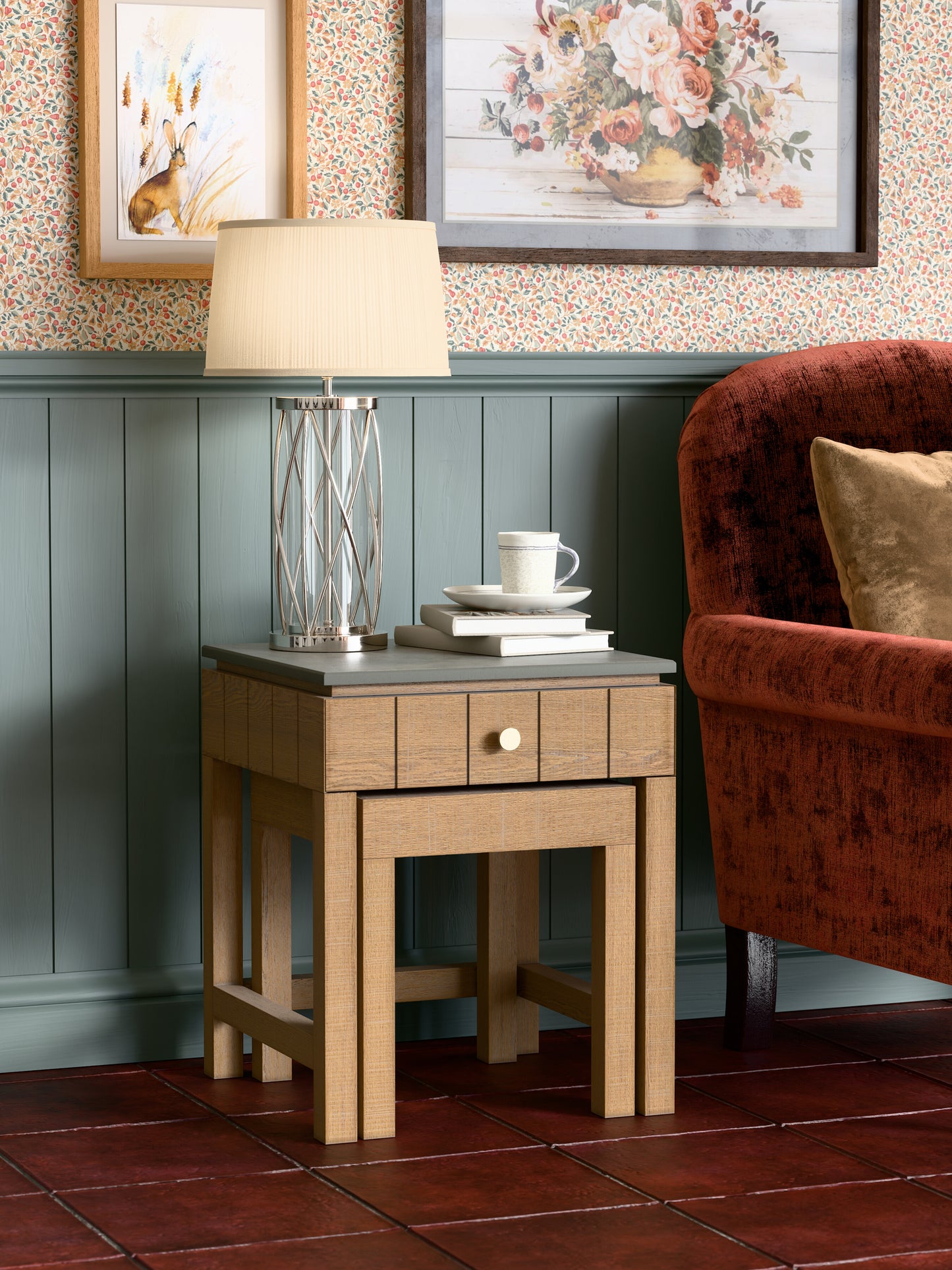 Laura Ashley Braystone Washed Oak 1 Drawer Nest of Tables - 3251007