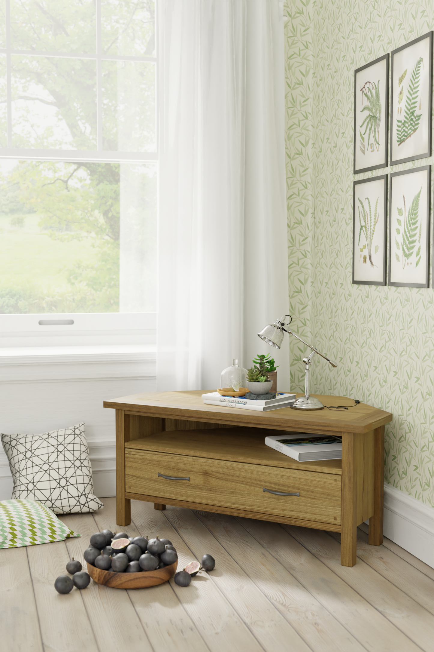 Laura Ashley Miton 1 Drawer Corner TV Unit in Oak Wood - 3345130