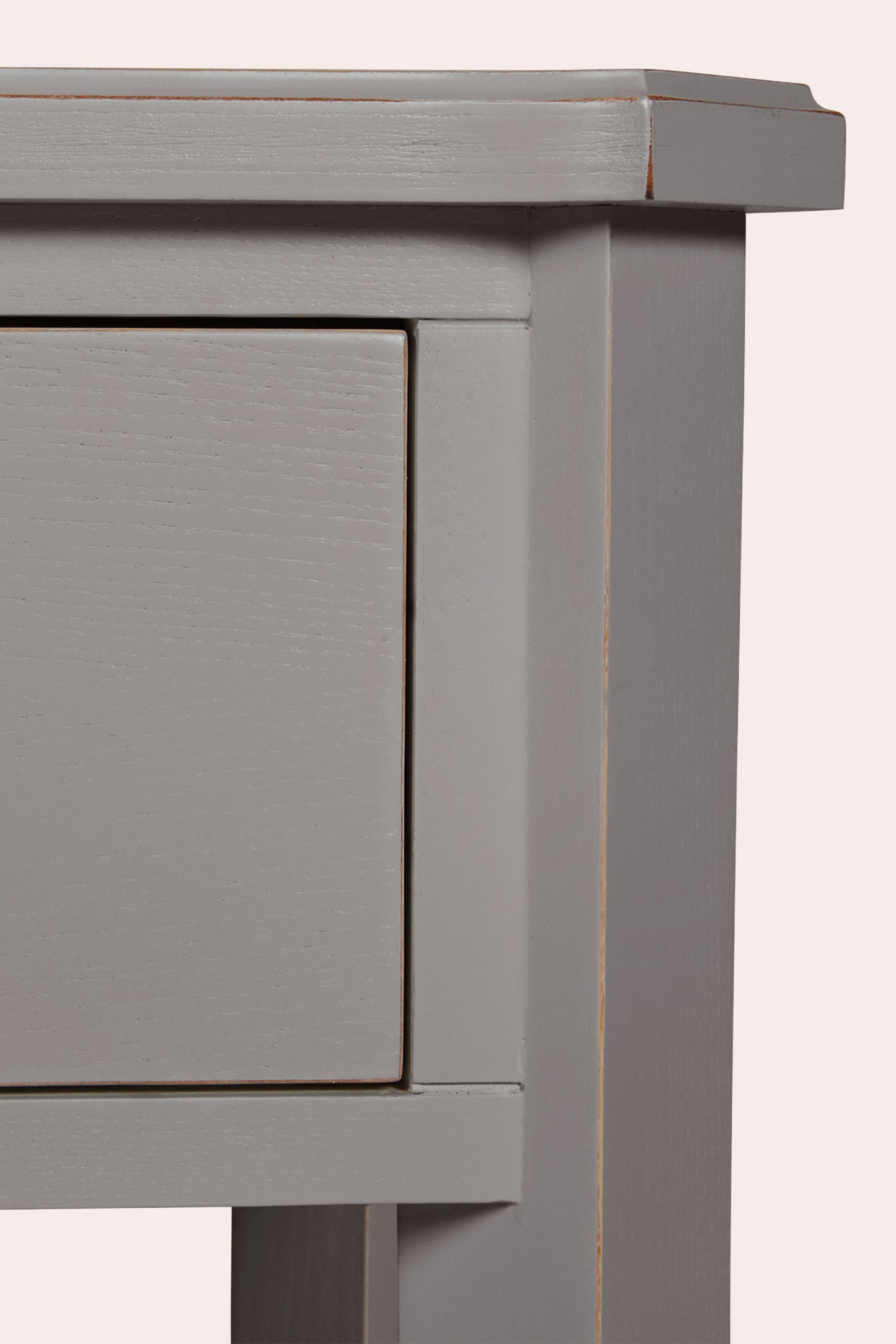 Gray wooden cabinet corner on a white background