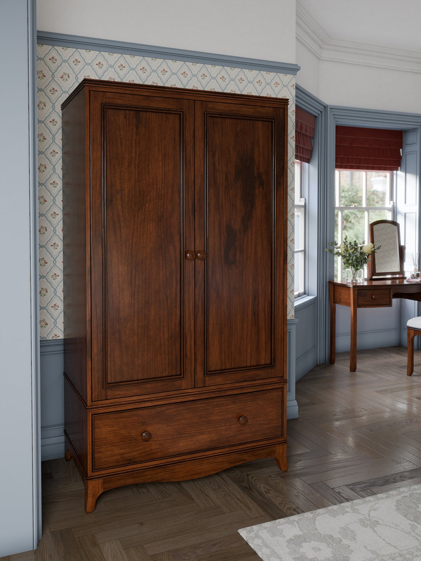 Laura Ashley Broughton 2 Door 1 Drawer Dark Wardrobe - 3506328 - White Bear Furnishings