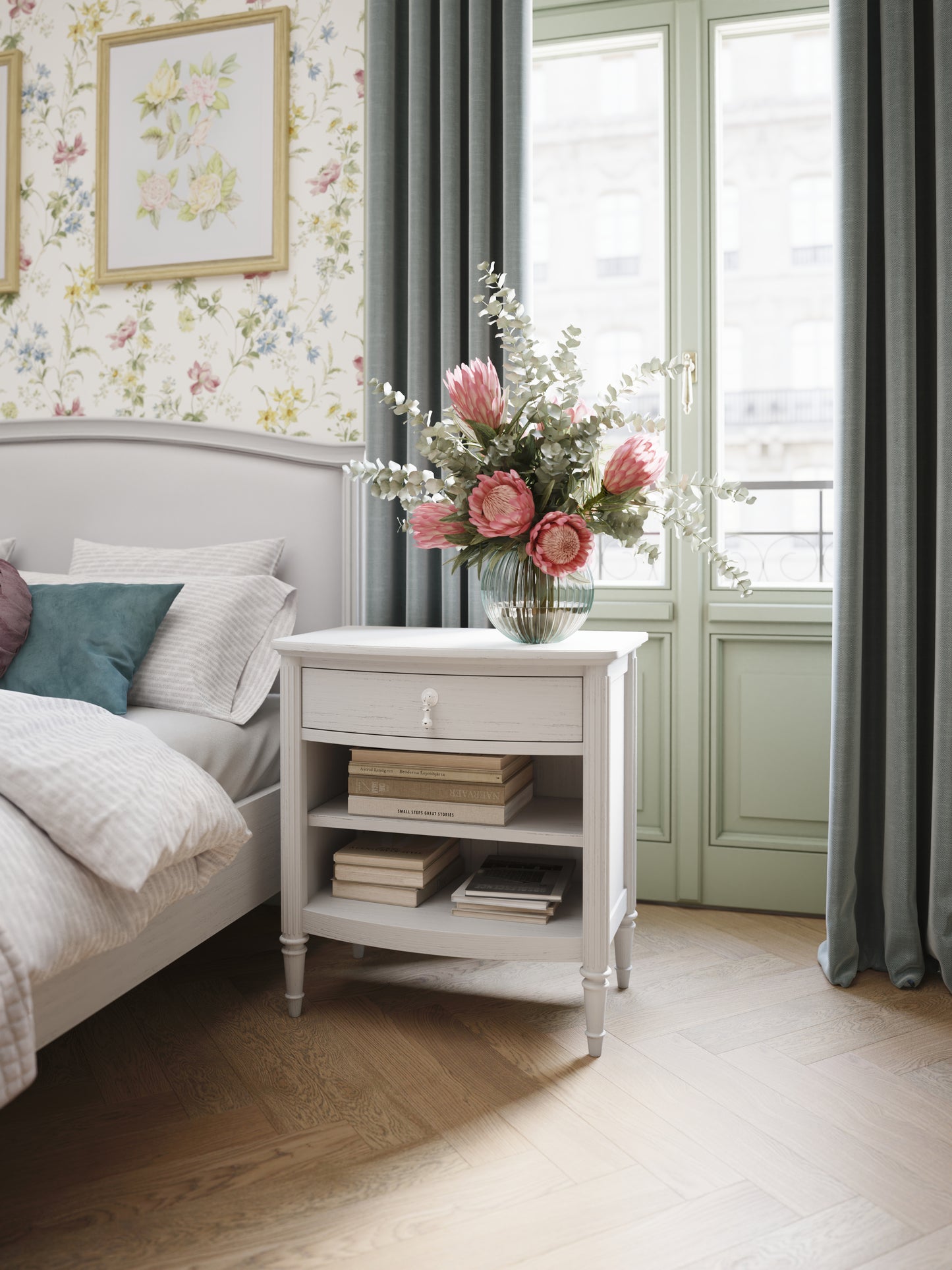 Laura Ashley Bramford 1 Drawer Bedside Chest in Whitewashed Oak - 3222202