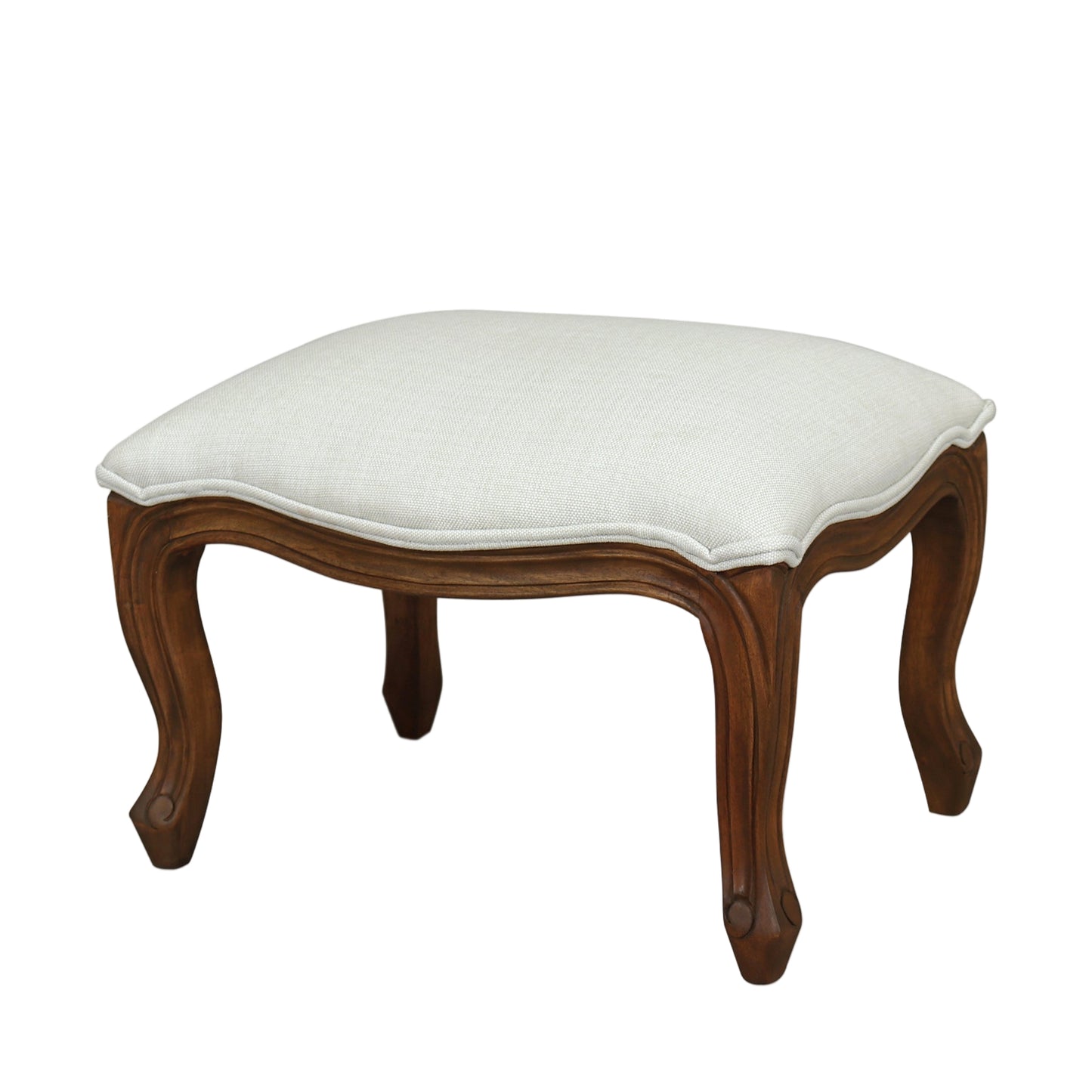 Wooden stool with a white cushion on a light pink background