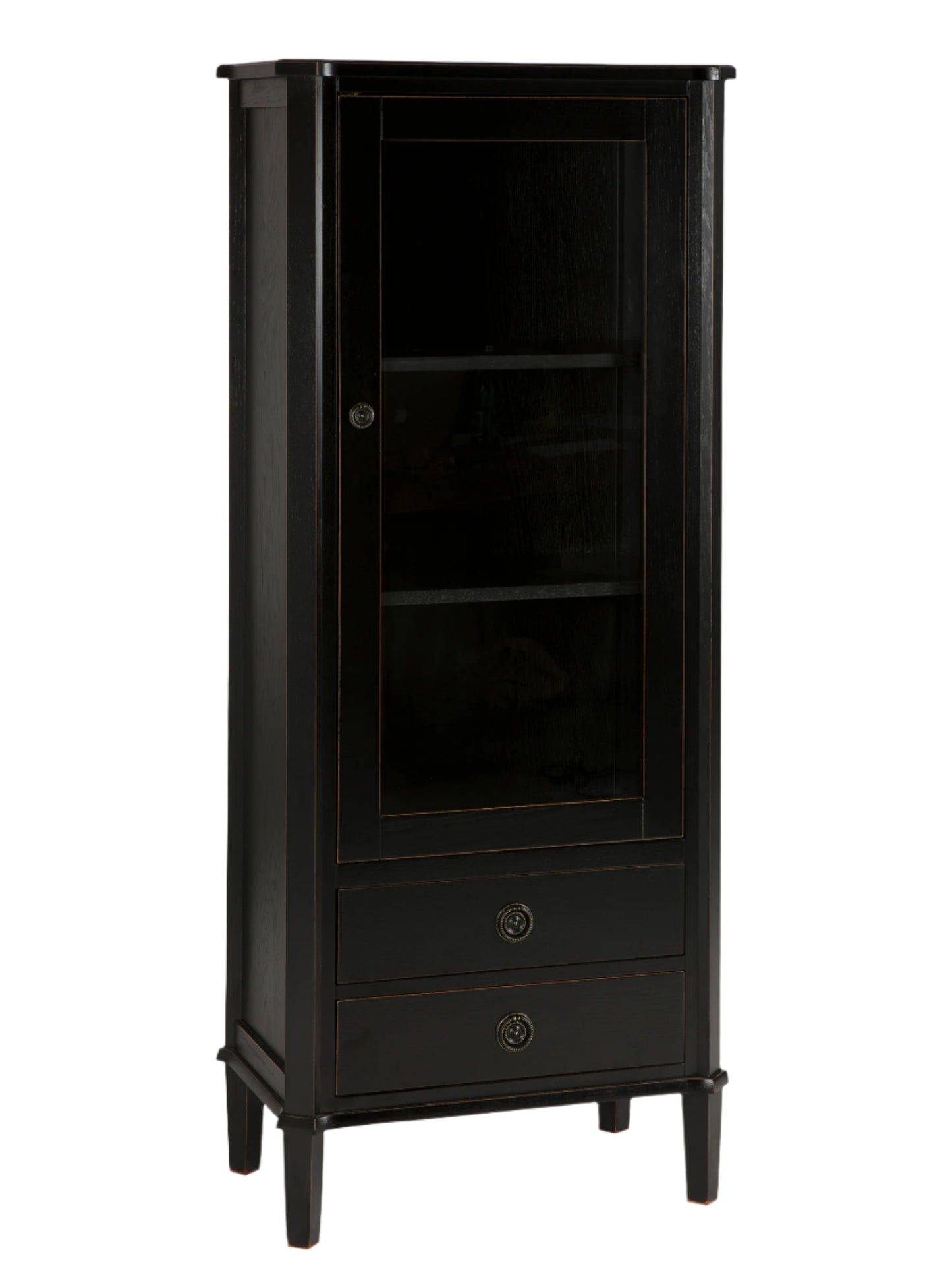 Black cabinet with a drawer on a white background