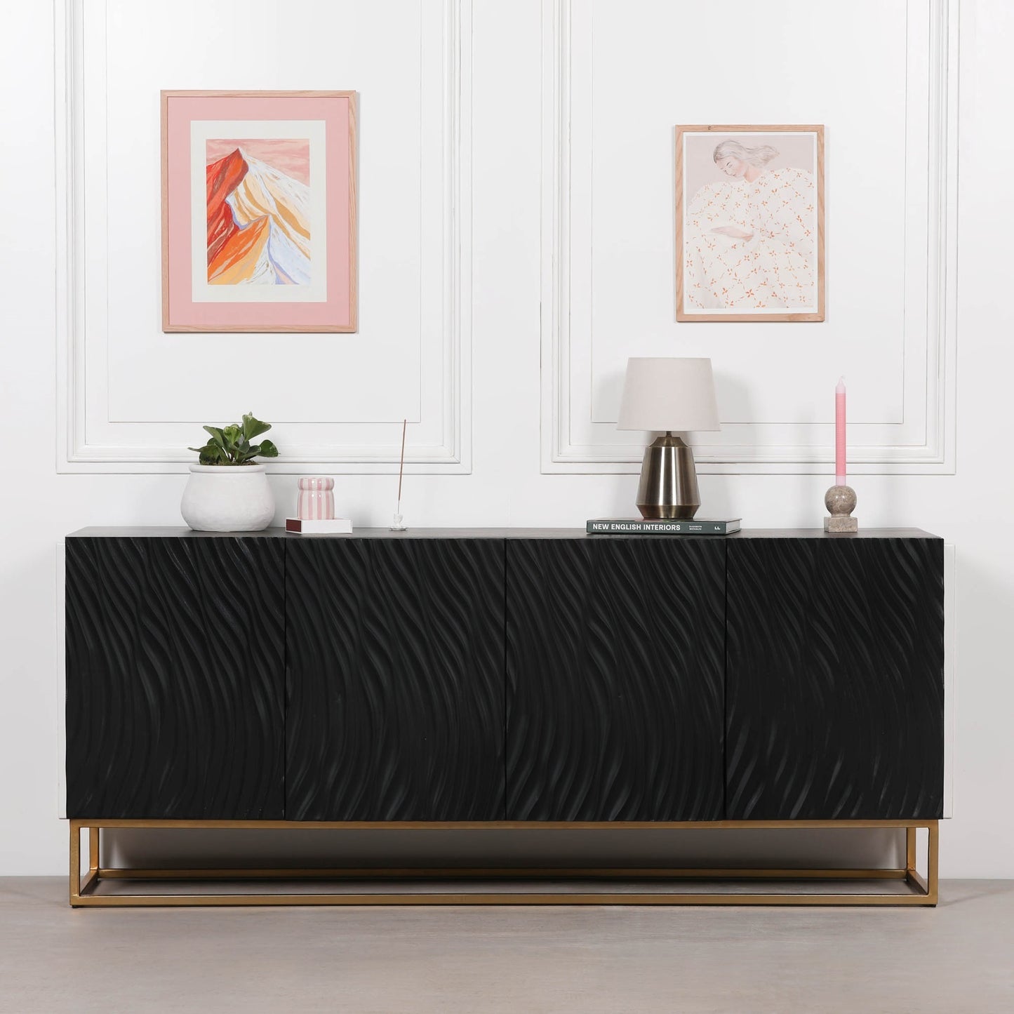 Handcrafted Ripples Black Painted Sideboard – GMF029