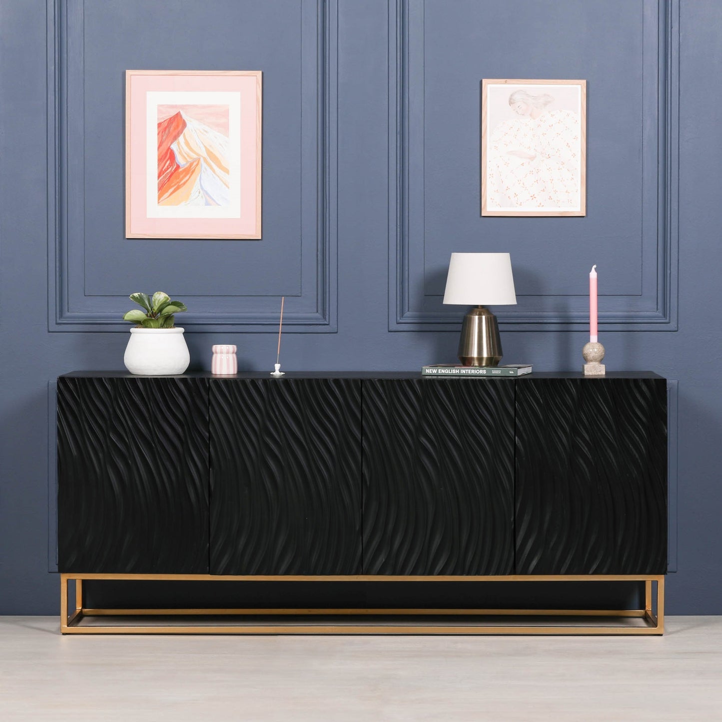 Handcrafted Ripples Black Painted Sideboard – GMF029