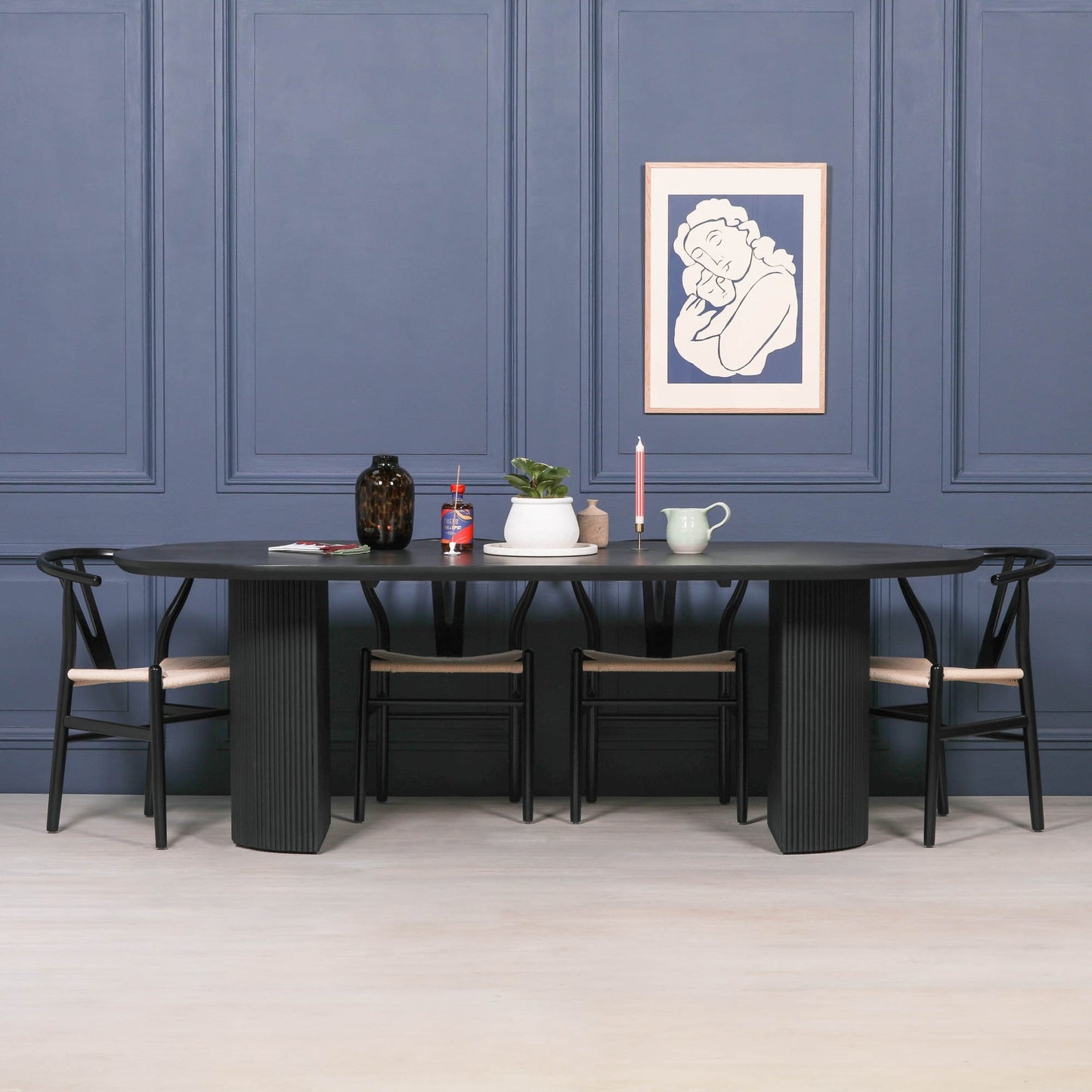 Handcrafted Black Painted Acacia Fluted Oval Dining Table - GMF155