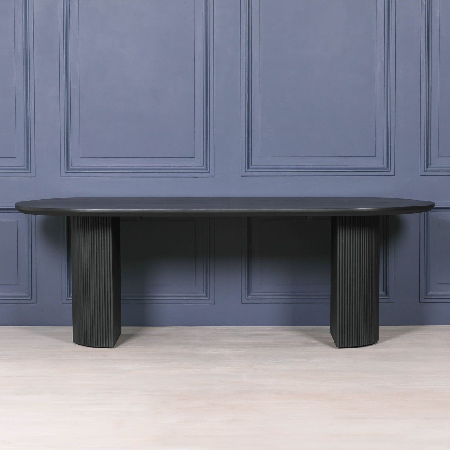 Handcrafted Black Painted Acacia Fluted Oval Dining Table - GMF155