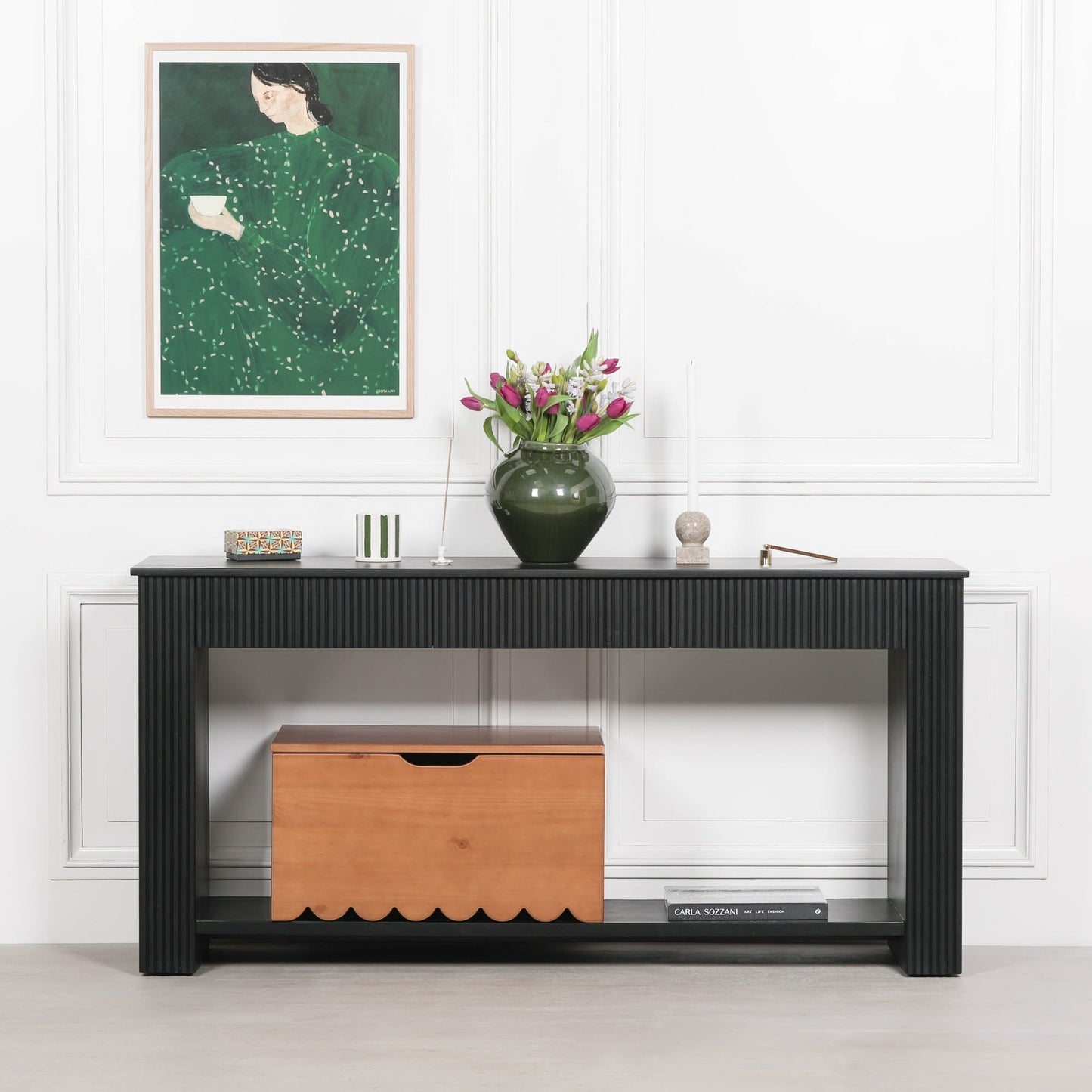 Handcrafted Black Painted Acacia Fluted Console Table – GMF502
