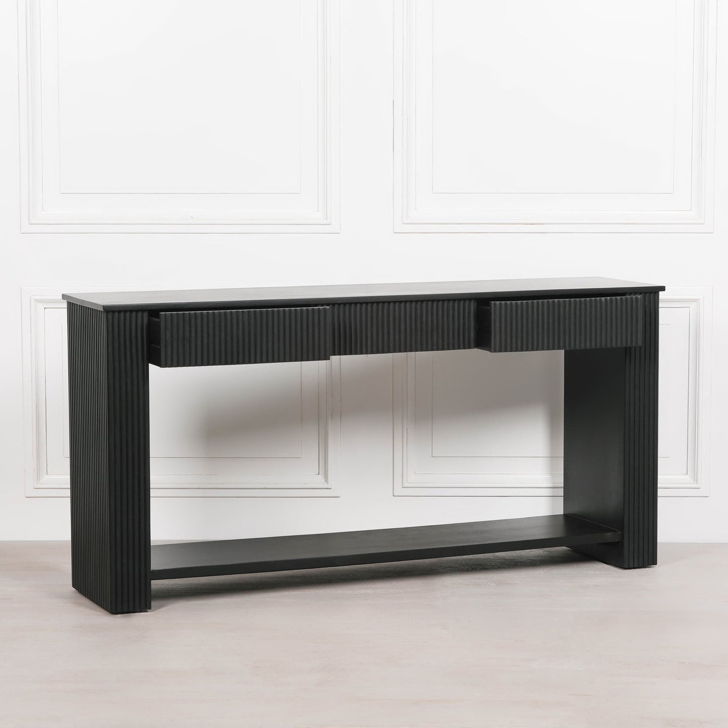 Handcrafted Black Painted Acacia Fluted Console Table – GMF502
