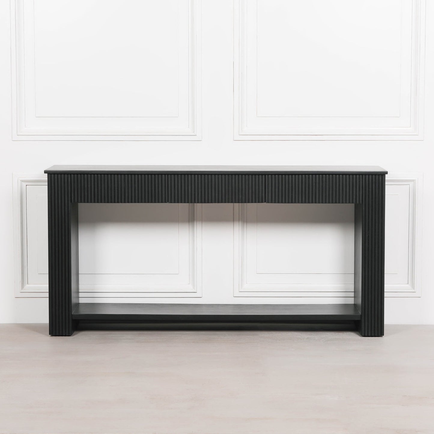 Handcrafted Black Painted Acacia Fluted Console Table – GMF502