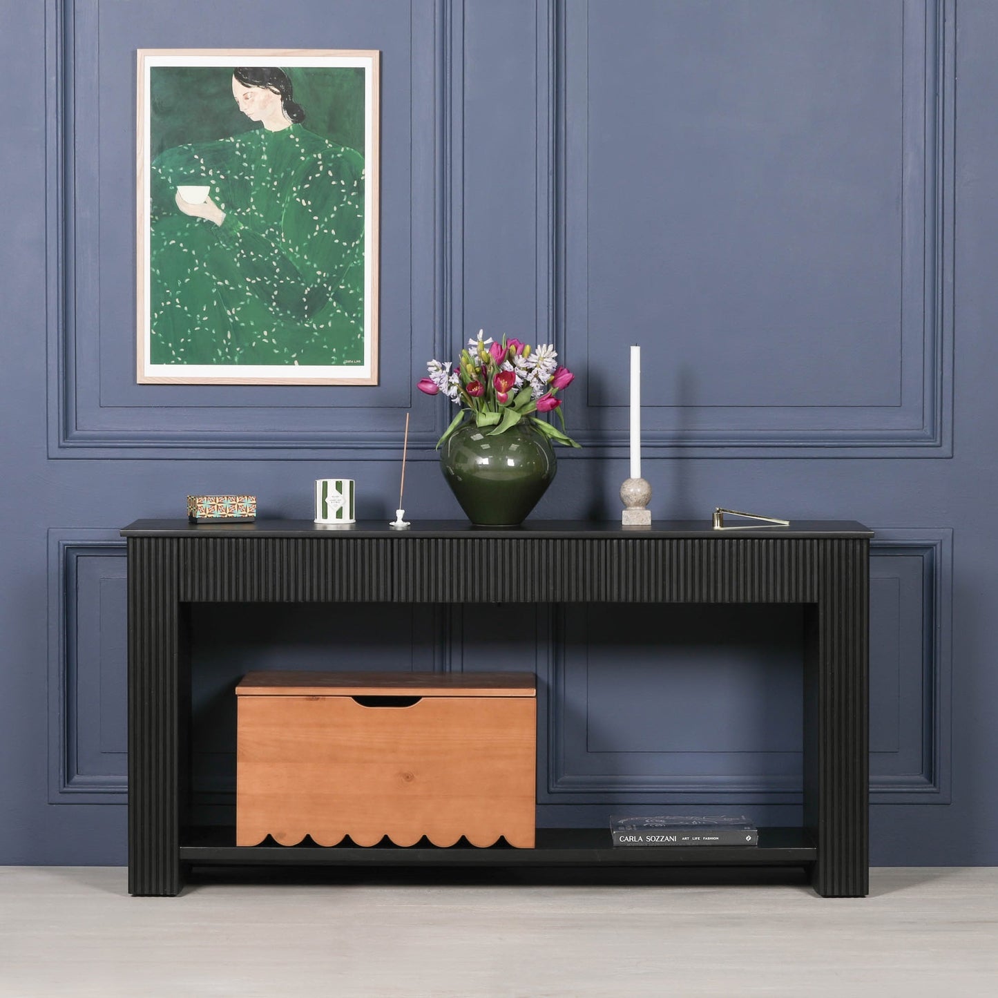 Handcrafted Black Painted Acacia Fluted Console Table – GMF502