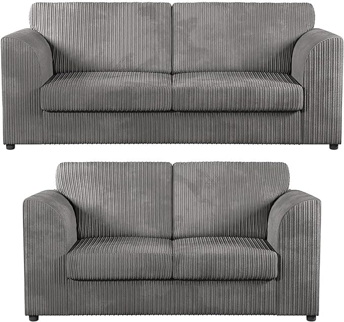 Set of 2 Jumbo Cord (High Back) (3+2) Seater Sofas - Available in 7 Colours - White Bear Furnishings