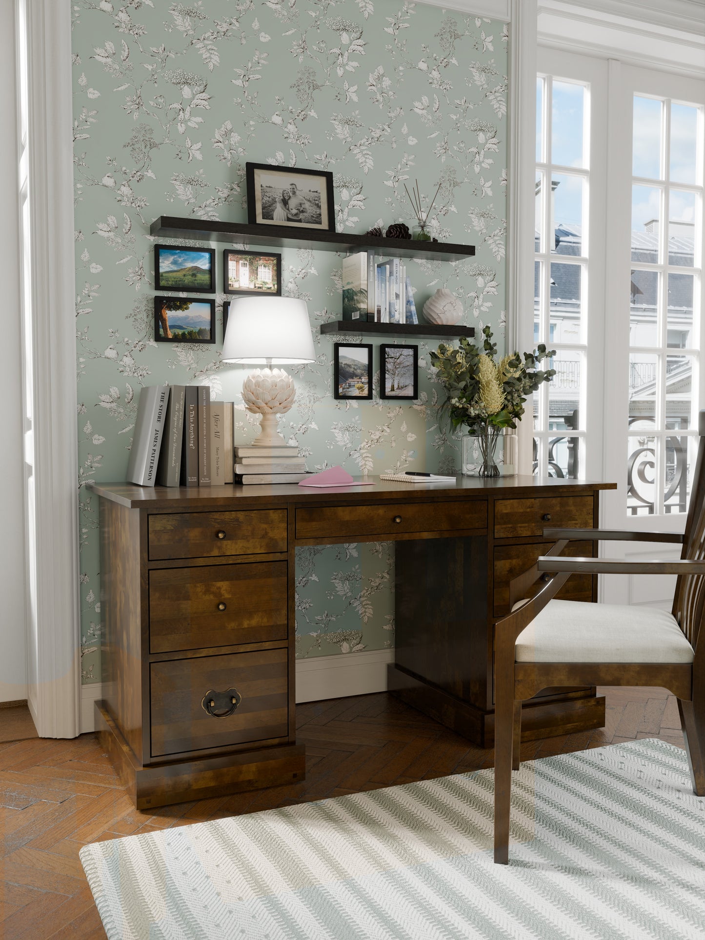 Laura Ashley Garrat 7 Drawer Desk in Dark Chestnut - 3467368 - White Bear Furnishings