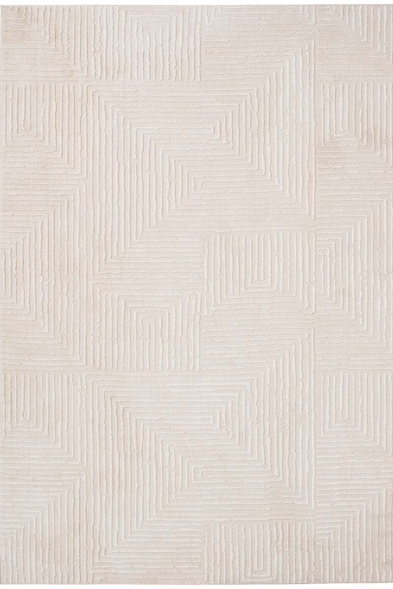Textured beige rug with a geometric pattern
