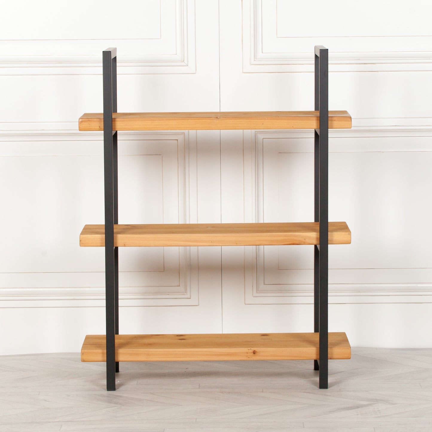Rustic Industrial Pine Wood & Metal 3 Tier Bookcase Shelving - IDS10