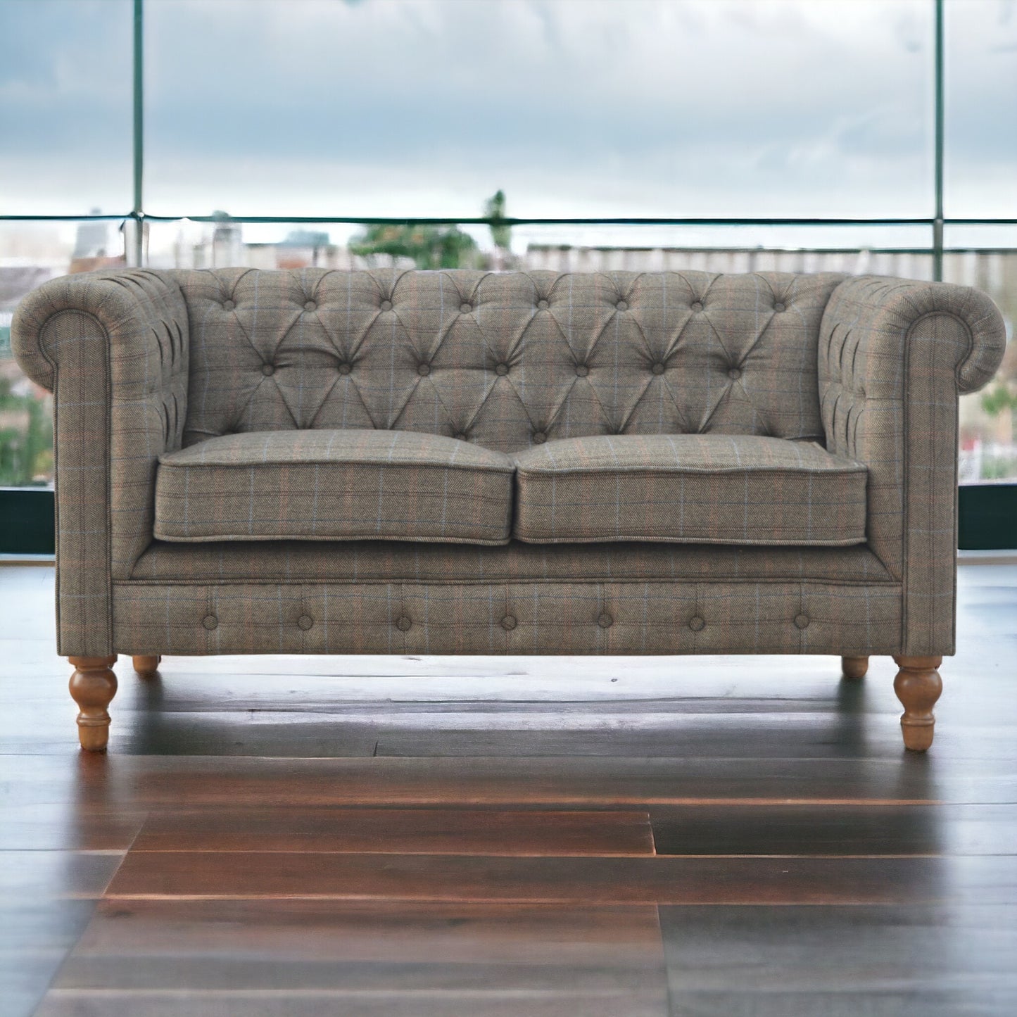Handcrafted Multi Tweed 2 Seater Chesterfield Sofa - IN075