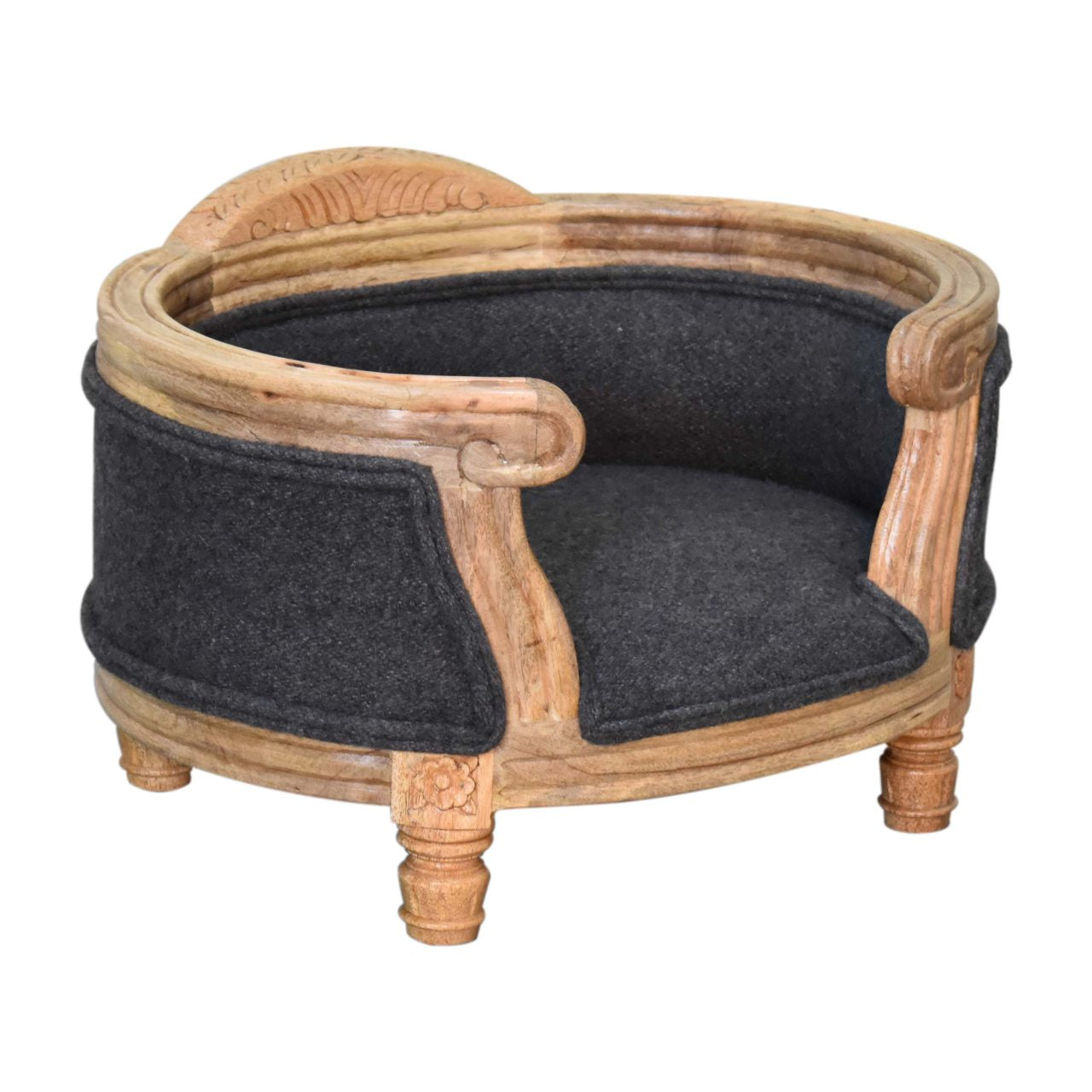 Carved Battleship Tweed Pet Bed - White Bear Furnishings