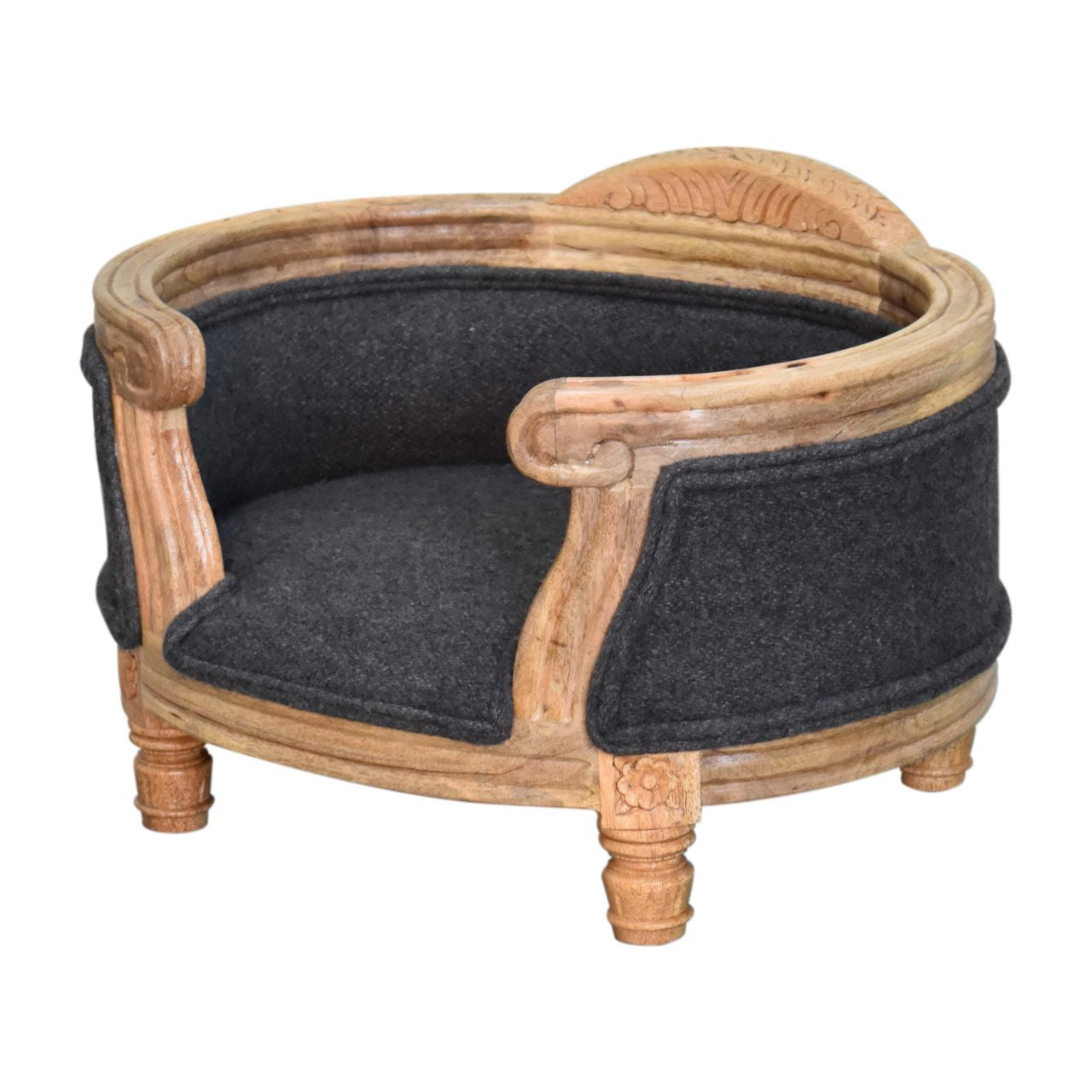 Carved Battleship Tweed Pet Bed - White Bear Furnishings