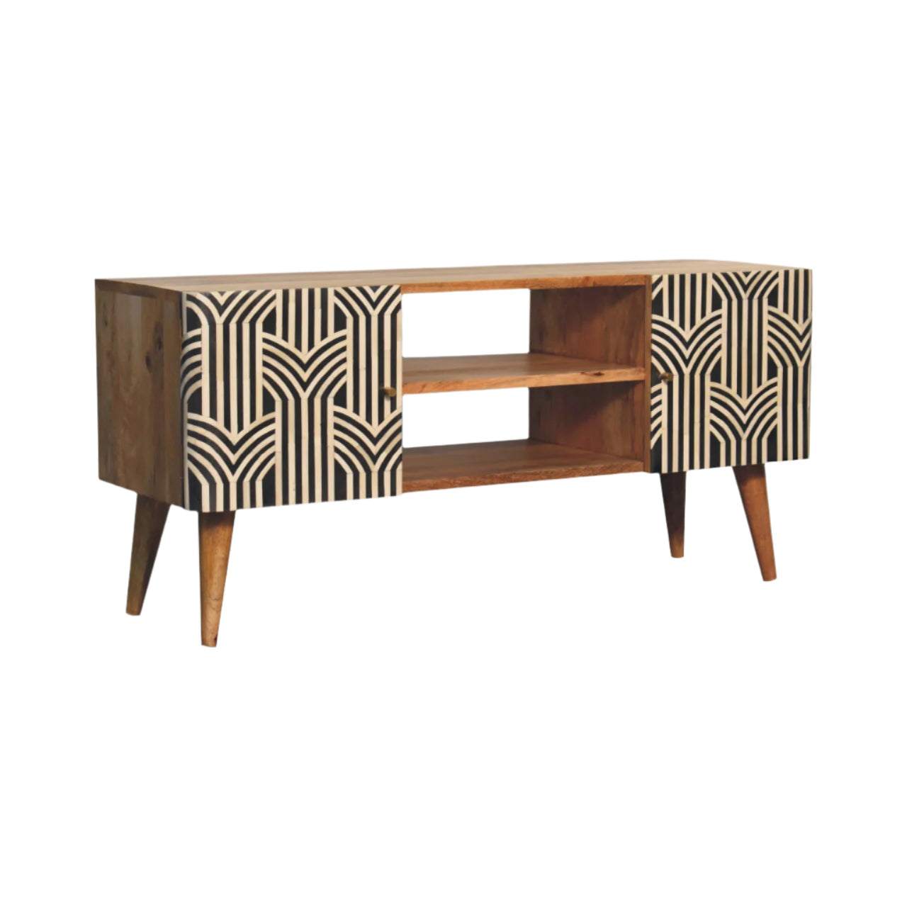 Handcrafted Edessa Solid Mango Wood and Bone Inlay Media Unit – IN3390