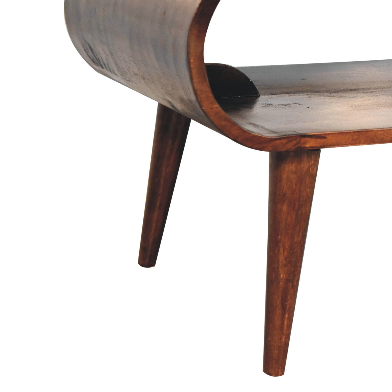 close up shot of 2 left legs of an oval coffee table with 4 legs on a white background