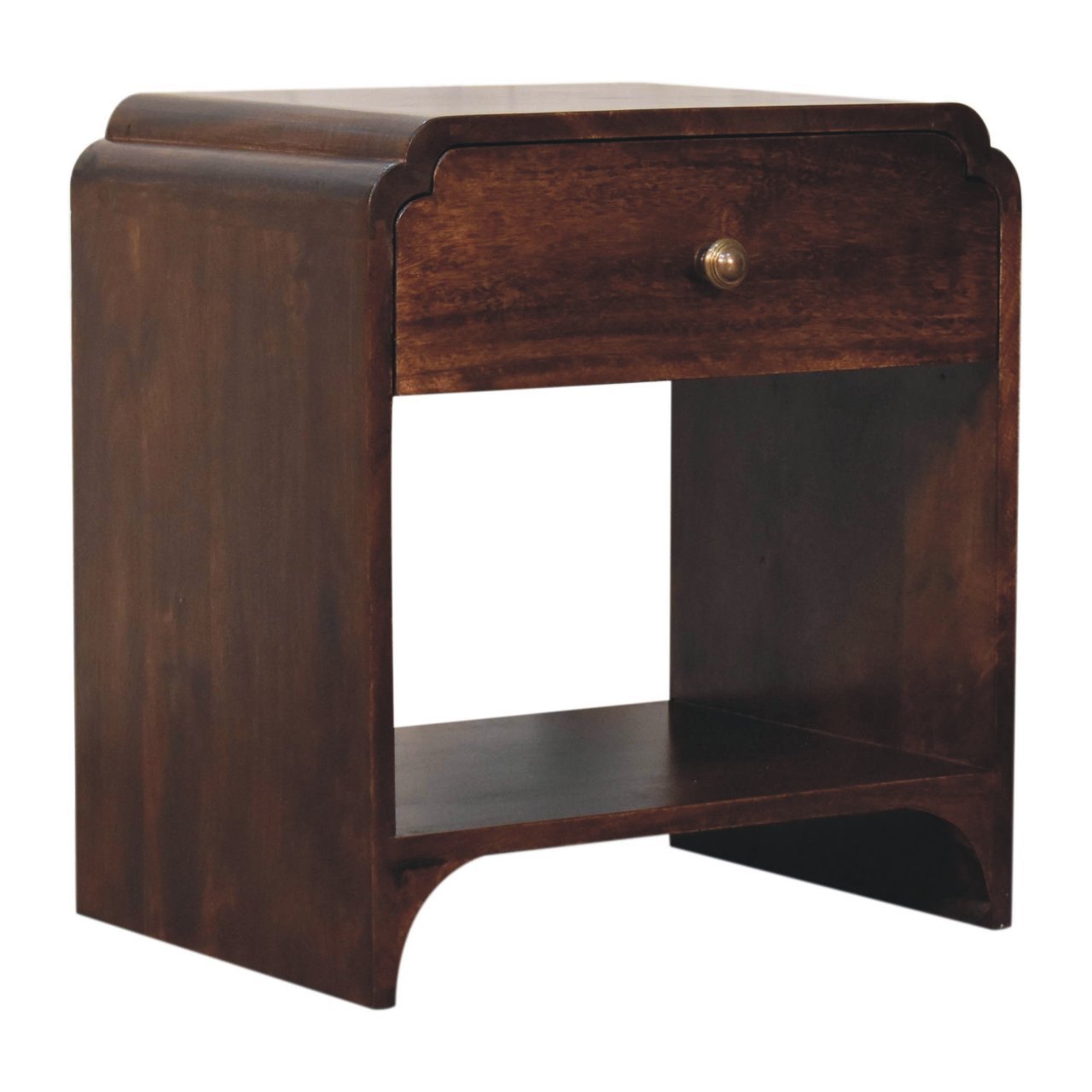 Side angle of the bedside table highlighting its smooth finish and sturdy construction.