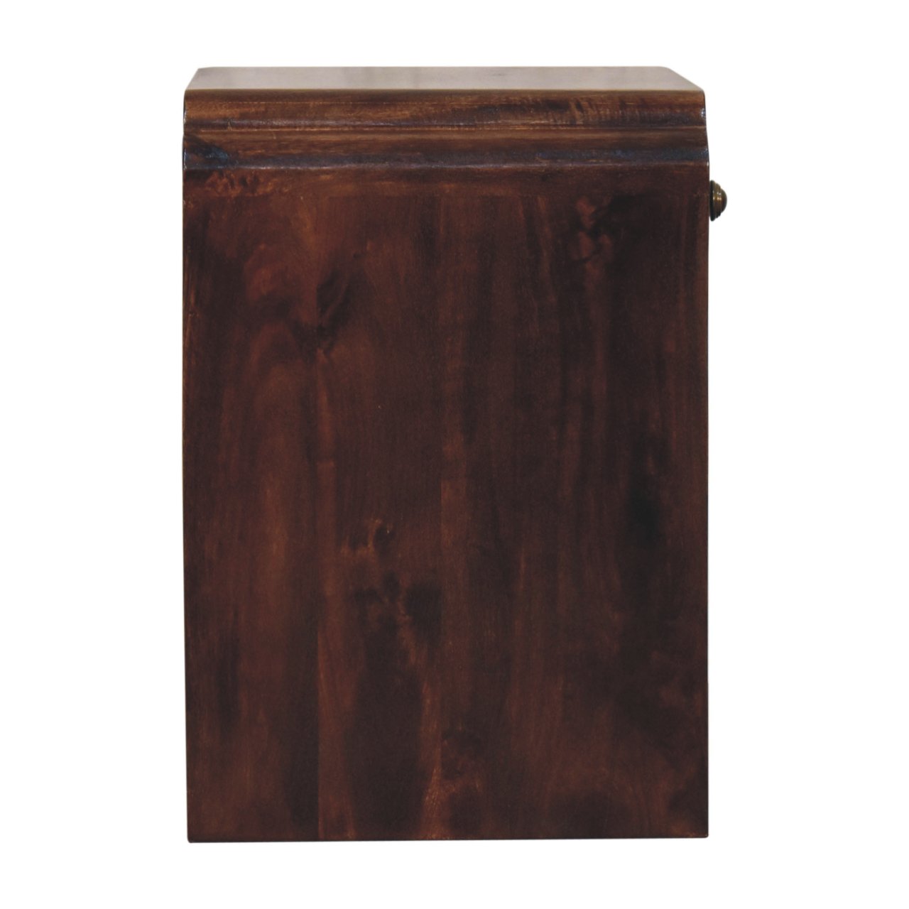 Side angle of the bedside table highlighting its smooth finish and sturdy construction.