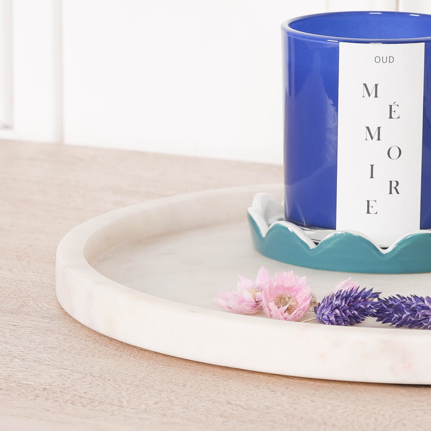 Round 30cm Natural White Marble Tray - KAM122