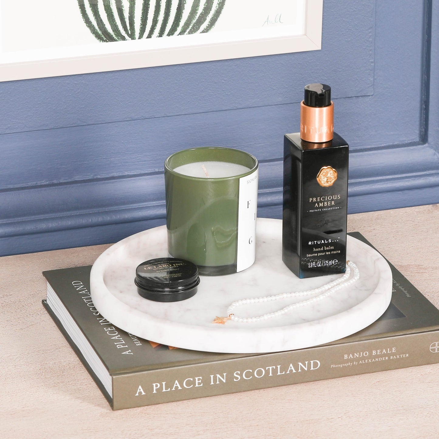 Round 25cm Natural Veined Marble Tray - KAM705
