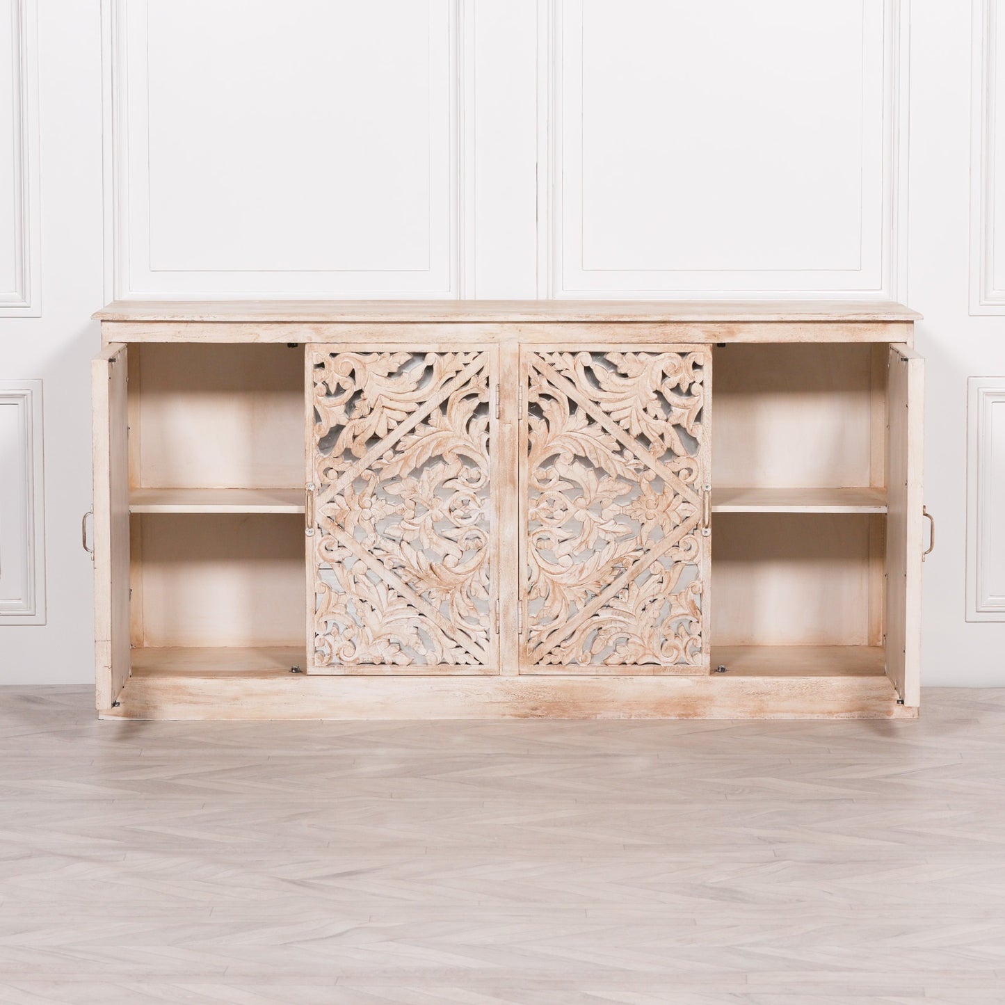 Maison Reproductions Wooden Ornate Carved Mirror Door Sideboard - KFA142