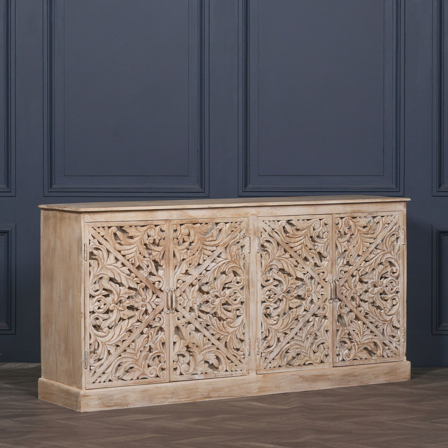 Maison Reproductions Wooden Ornate Carved Mirror Door Sideboard - KFA142