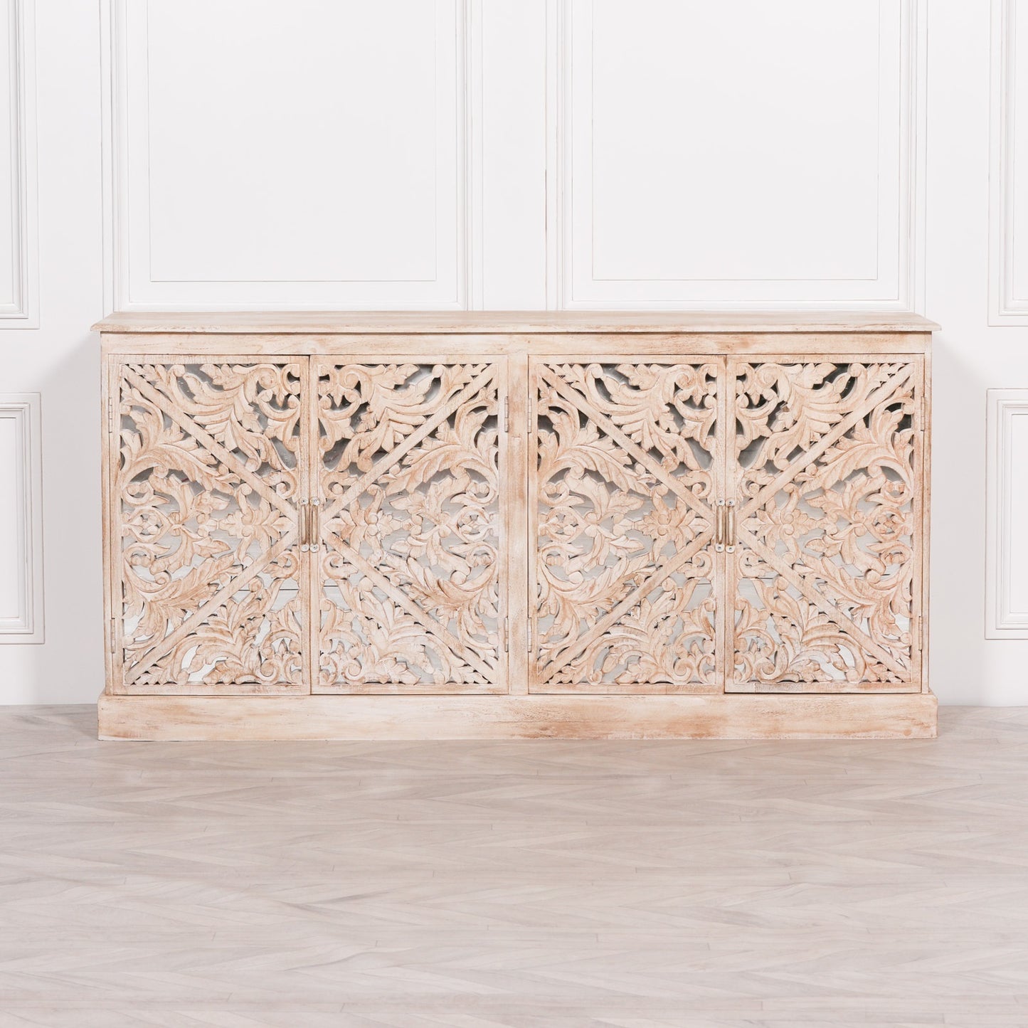 Maison Reproductions Wooden Ornate Carved Mirror Door Sideboard - KFA142