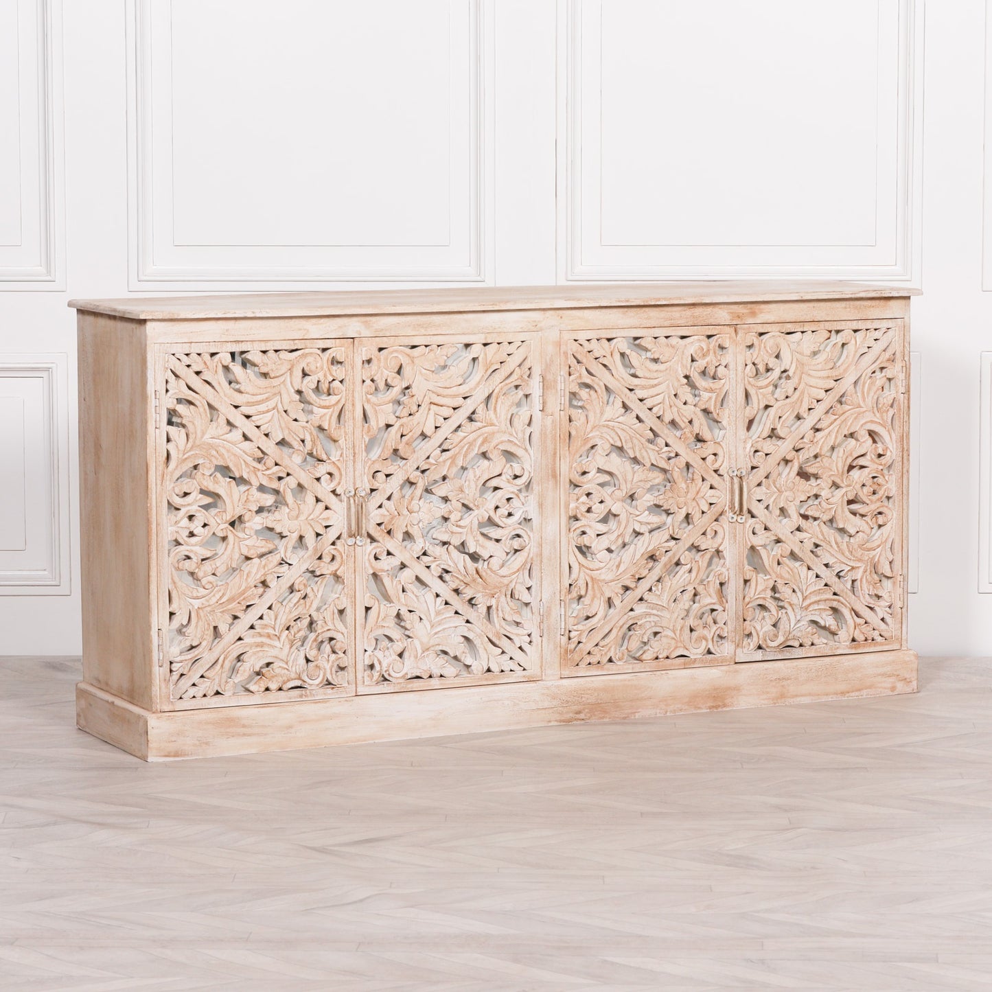 Maison Reproductions Wooden Ornate Carved Mirror Door Sideboard - KFA142