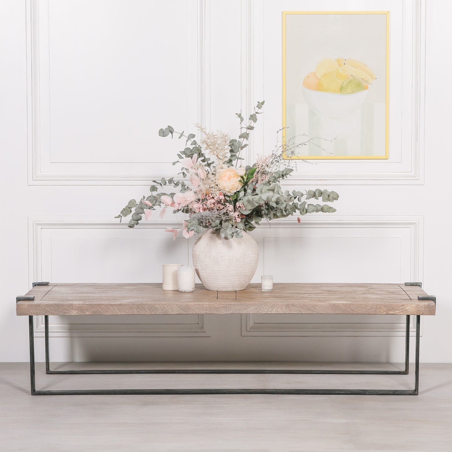 Rustic Industrial Wrought Iron Coffee Table with Mango Wood Top