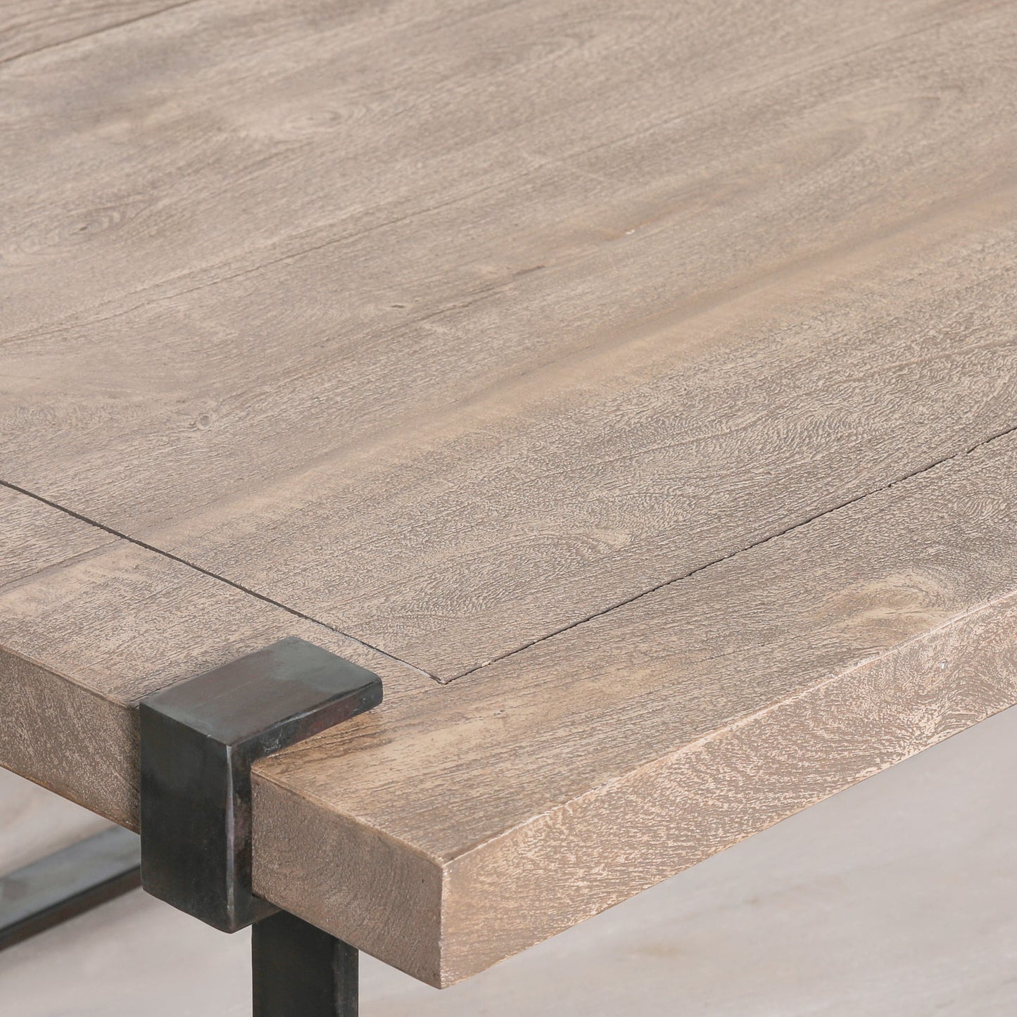 Rustic Industrial Wrought Iron Coffee Table with Mango Wood Top
